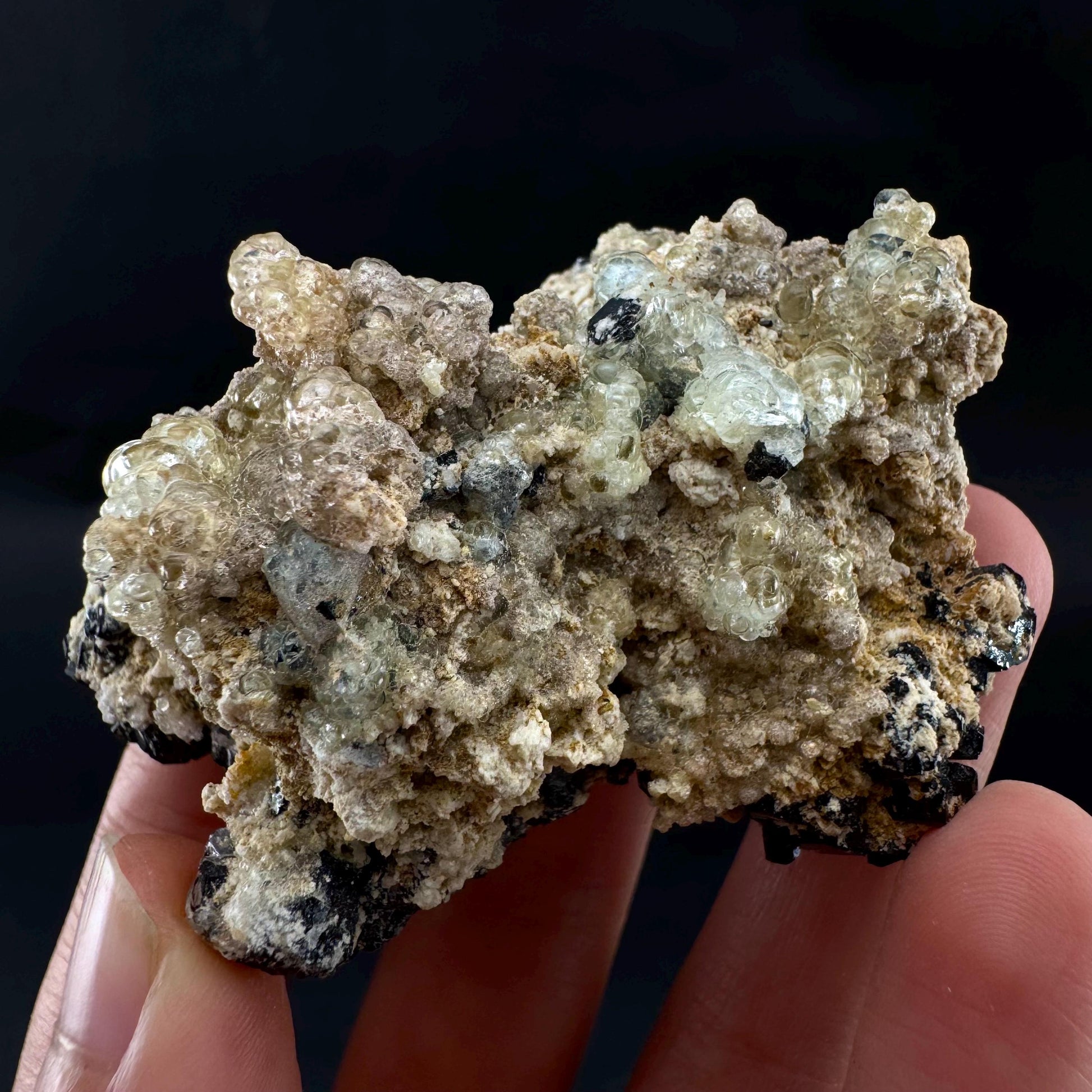 UV Reactive Hyalite Opal on Black Tourmaline | Fluorescent Mineral Specimen from Namibia