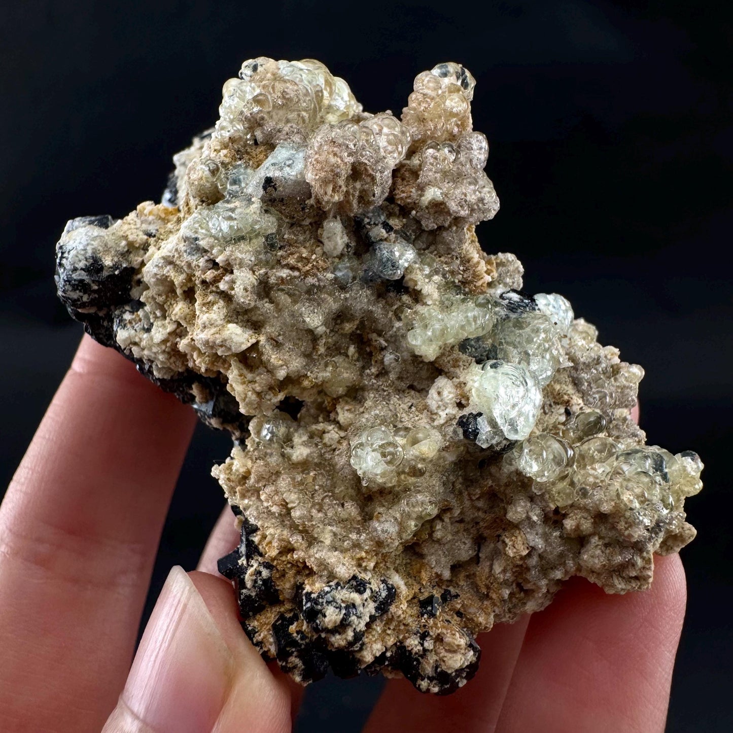 UV Reactive Hyalite Opal on Black Tourmaline | Fluorescent Mineral Specimen from Namibia