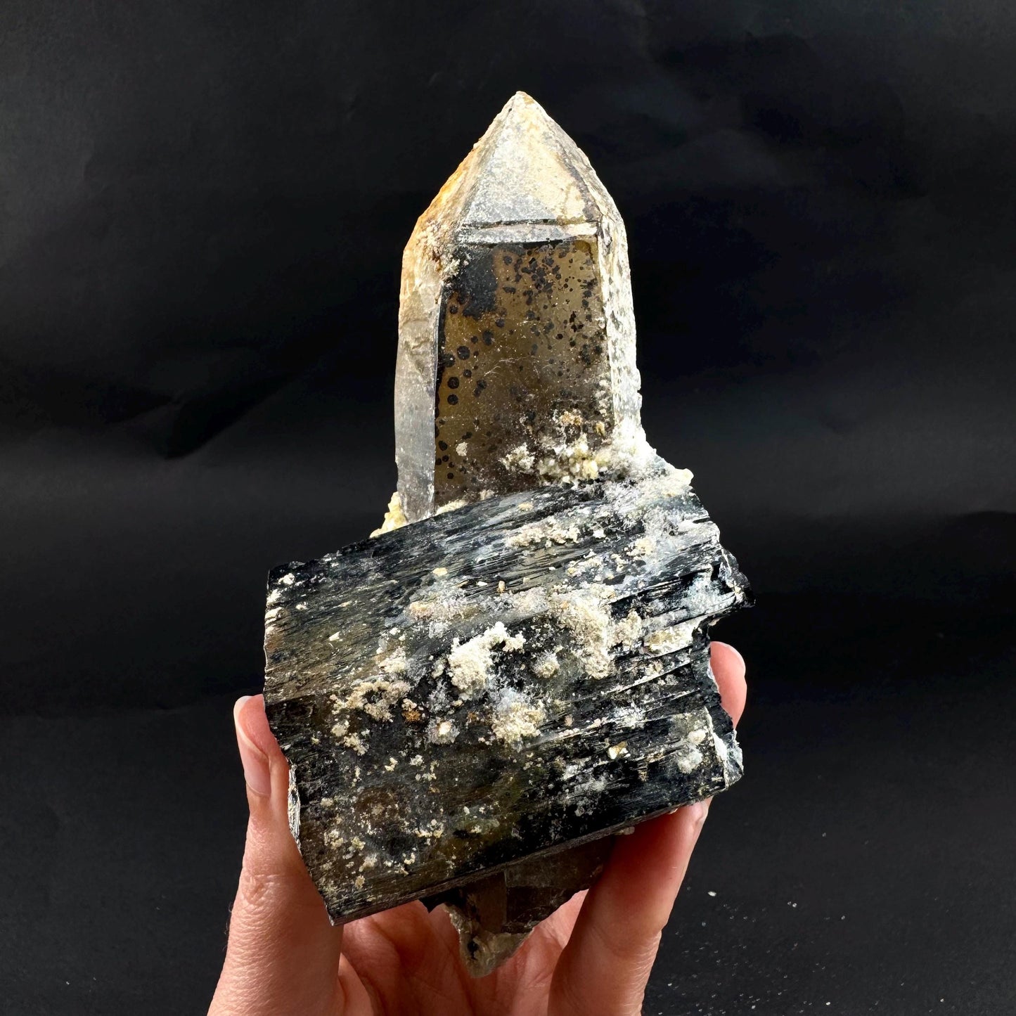 UV Reactive Hyalite Opal w/ Smoky Quartz & Black Tourmaline | Fluorescent Mineral Specimen from Namibia