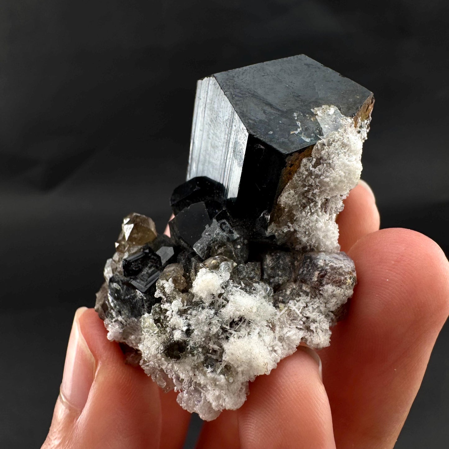 UV Reactive Hyalite Opal w/ Smoky Quartz & Black Tourmaline | Fluorescent Mineral Specimen from Namibia