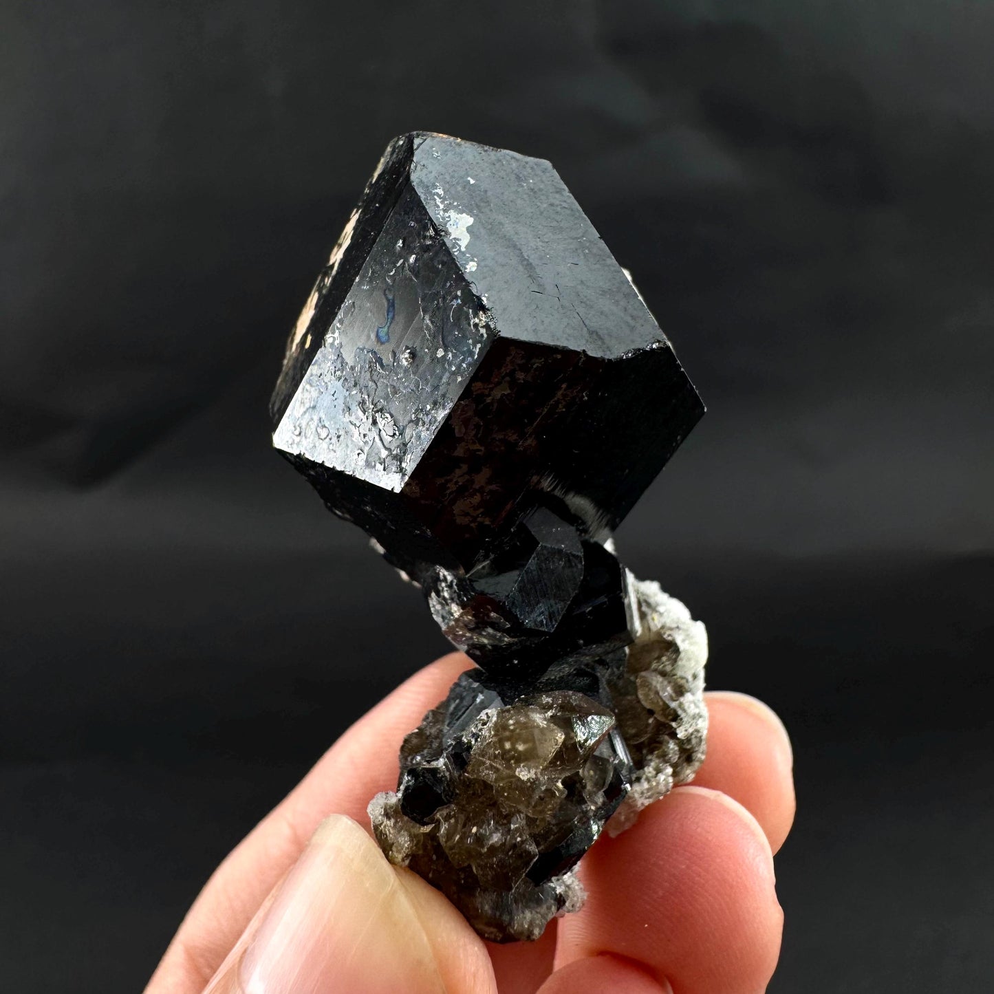 UV Reactive Hyalite Opal w/ Smoky Quartz & Black Tourmaline | Fluorescent Mineral Specimen from Namibia