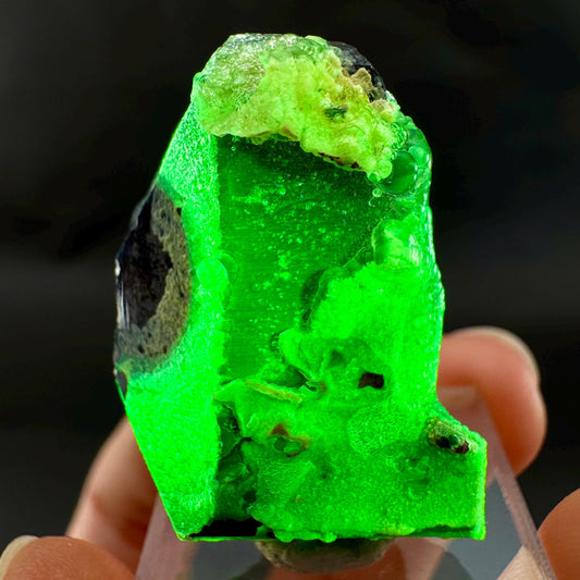UV Reactive Hyalite Opal on Black Tourmaline | Fluorescent Mineral Specimen from Namibia
