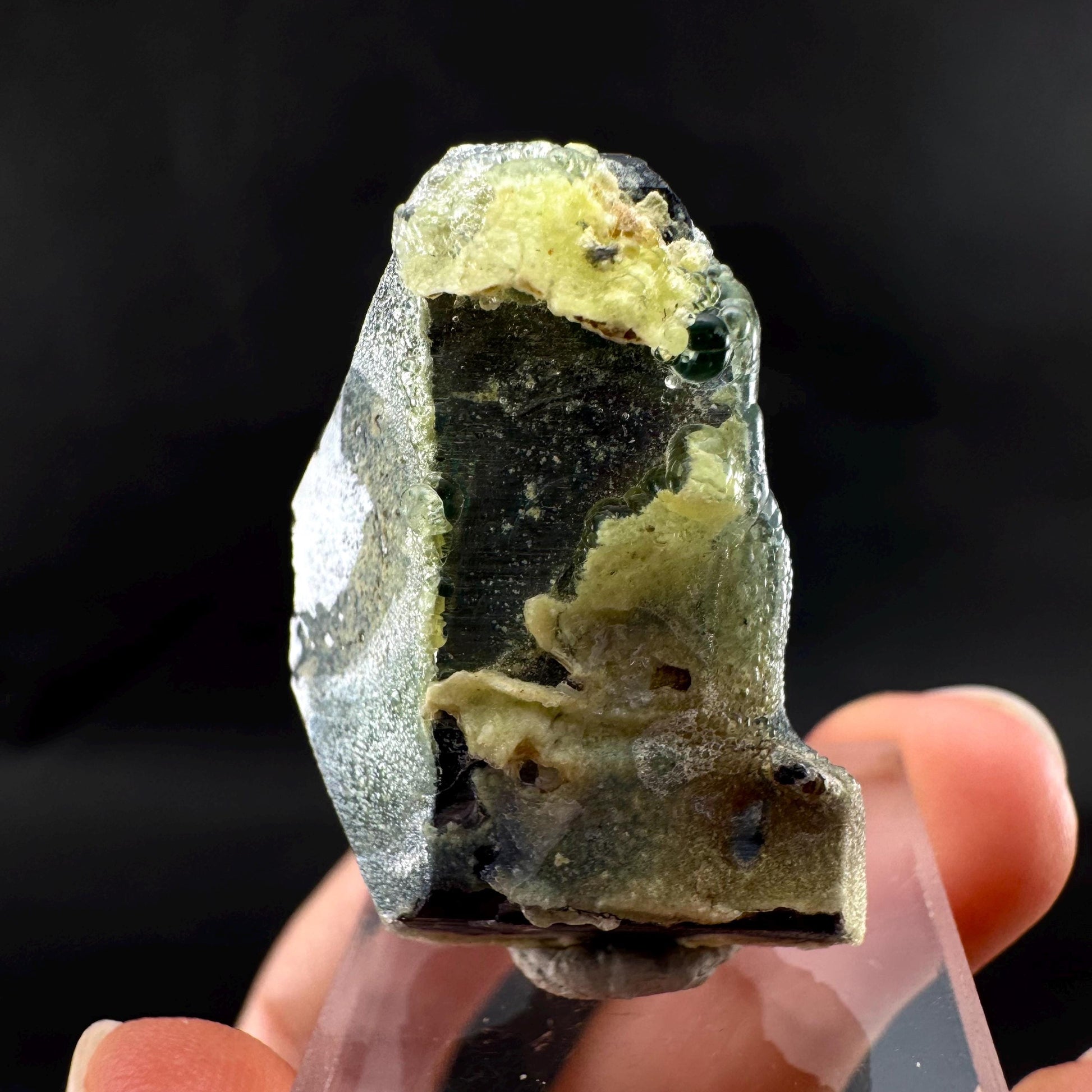 UV Reactive Hyalite Opal on Black Tourmaline | Fluorescent Mineral Specimen from Namibia