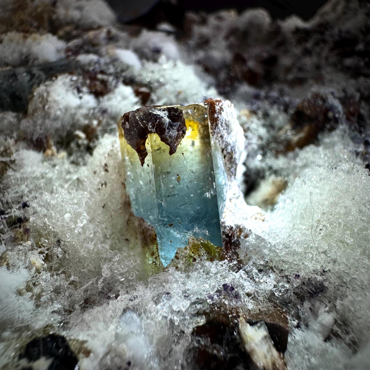 UV Reactive Hyalite Opal w/ Aquamarine & Black Tourmaline | Fluorescent Mineral Specimen from Namibia