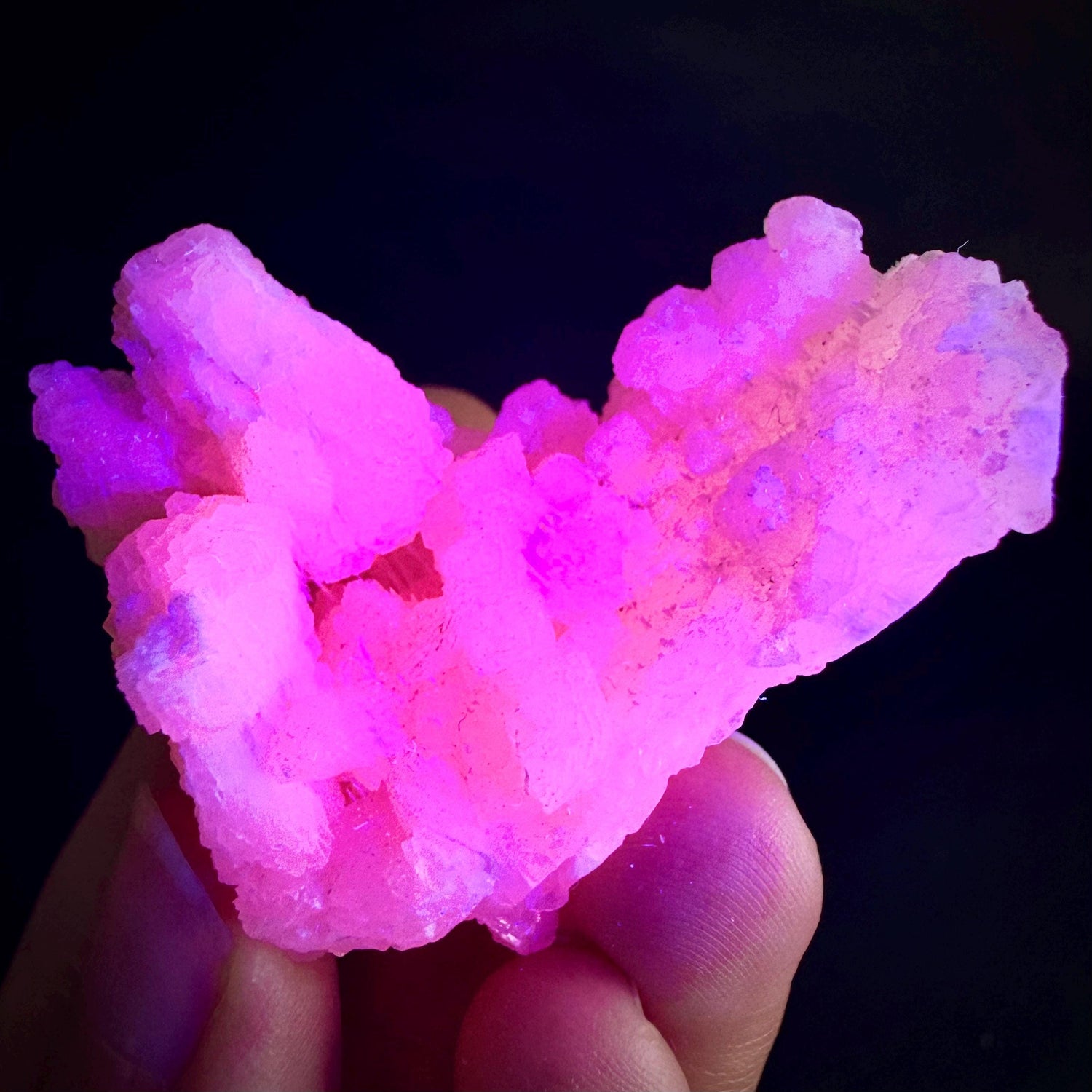 Mangano Calcite w/ Kutnohorite | natural pink UV reactive crystal cluster, fluorescent mineral specimen