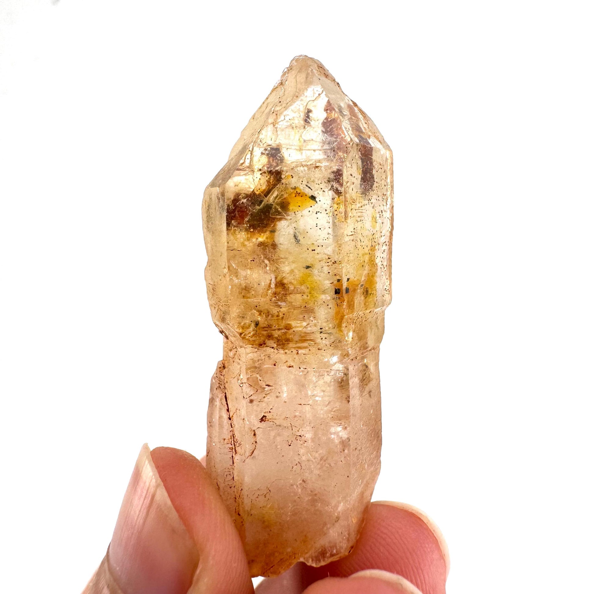 Firefly Petroleum Quartz Sceptre | UV reactive crystal, fluorescent mineral from Madagascar