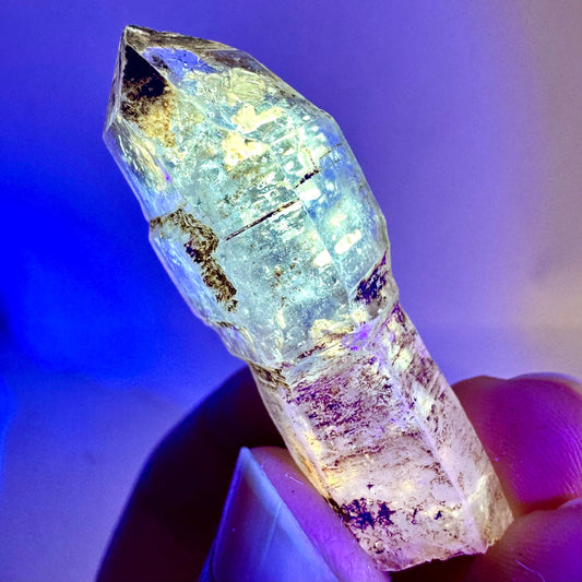 Firefly Petroleum Quartz Sceptre | UV reactive crystal, fluorescent mineral from Madagascar