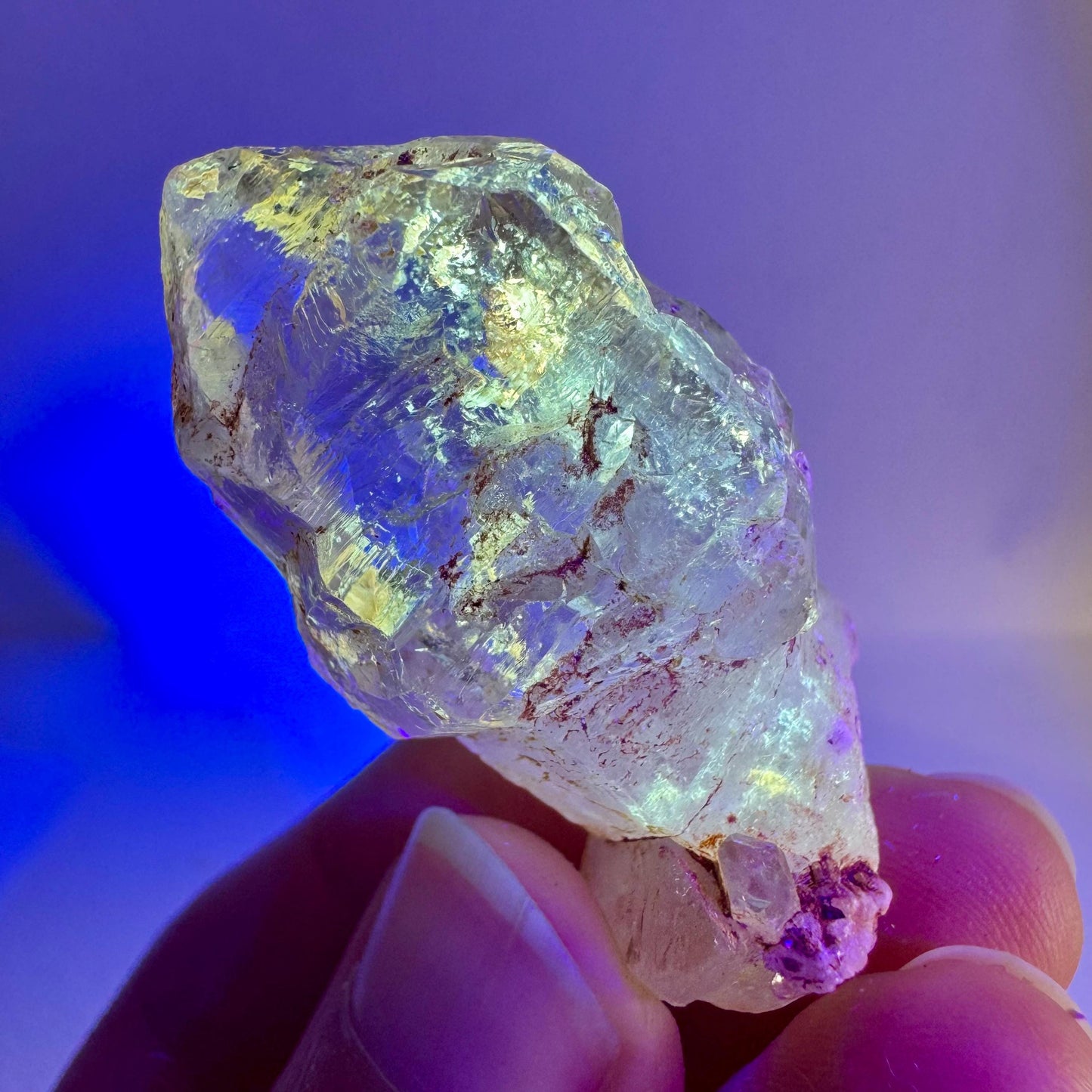 Firefly Petroleum Quartz Sceptre | UV reactive crystal, fluorescent mineral from Madagascar