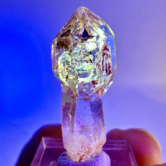 Firefly Petroleum Quartz Sceptre | UV reactive crystal, fluorescent mineral from Madagascar