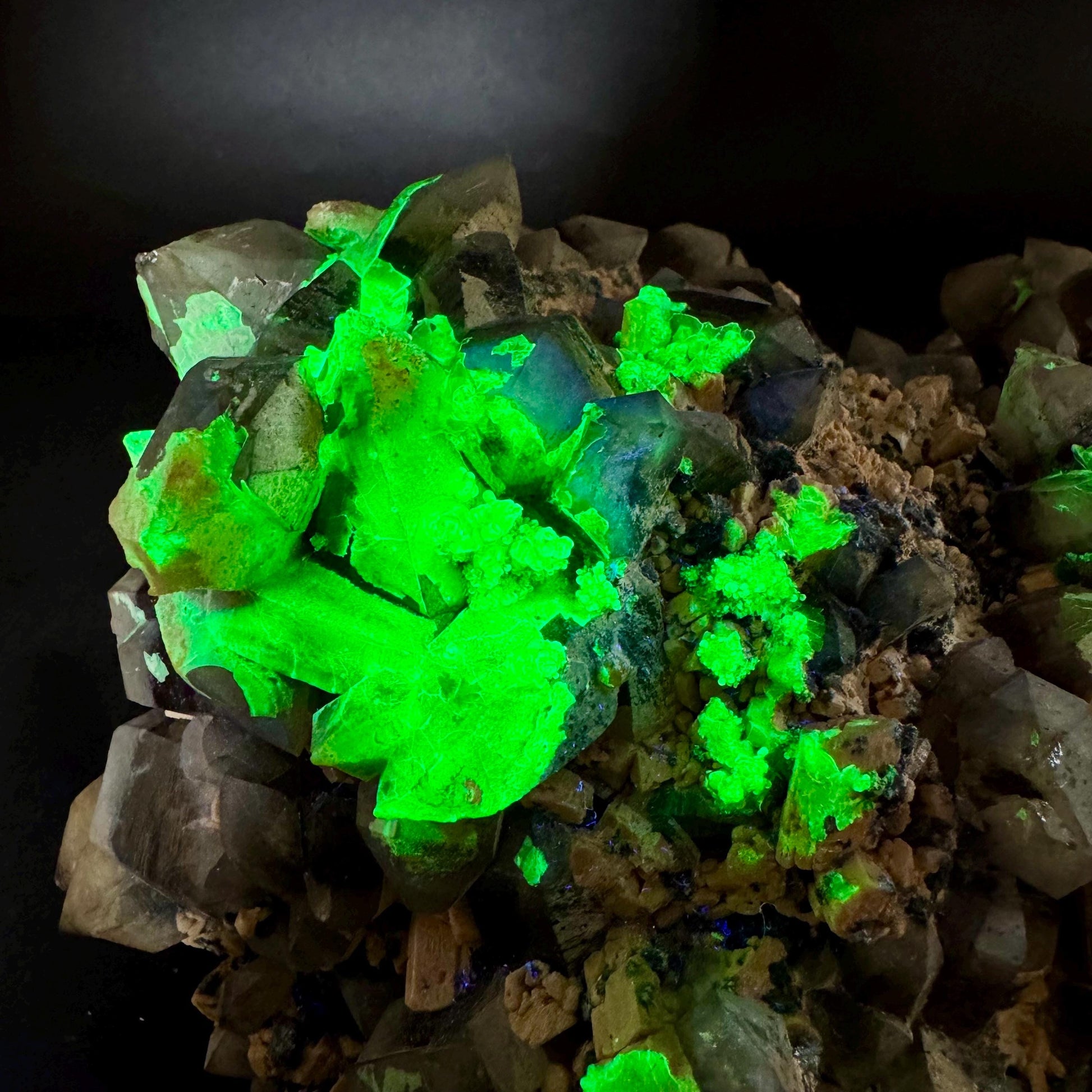 MASSIVE Smoky Quartz with Hyalite Opal, Feldspar, & Foitite | Crystal Cluster from Namibia