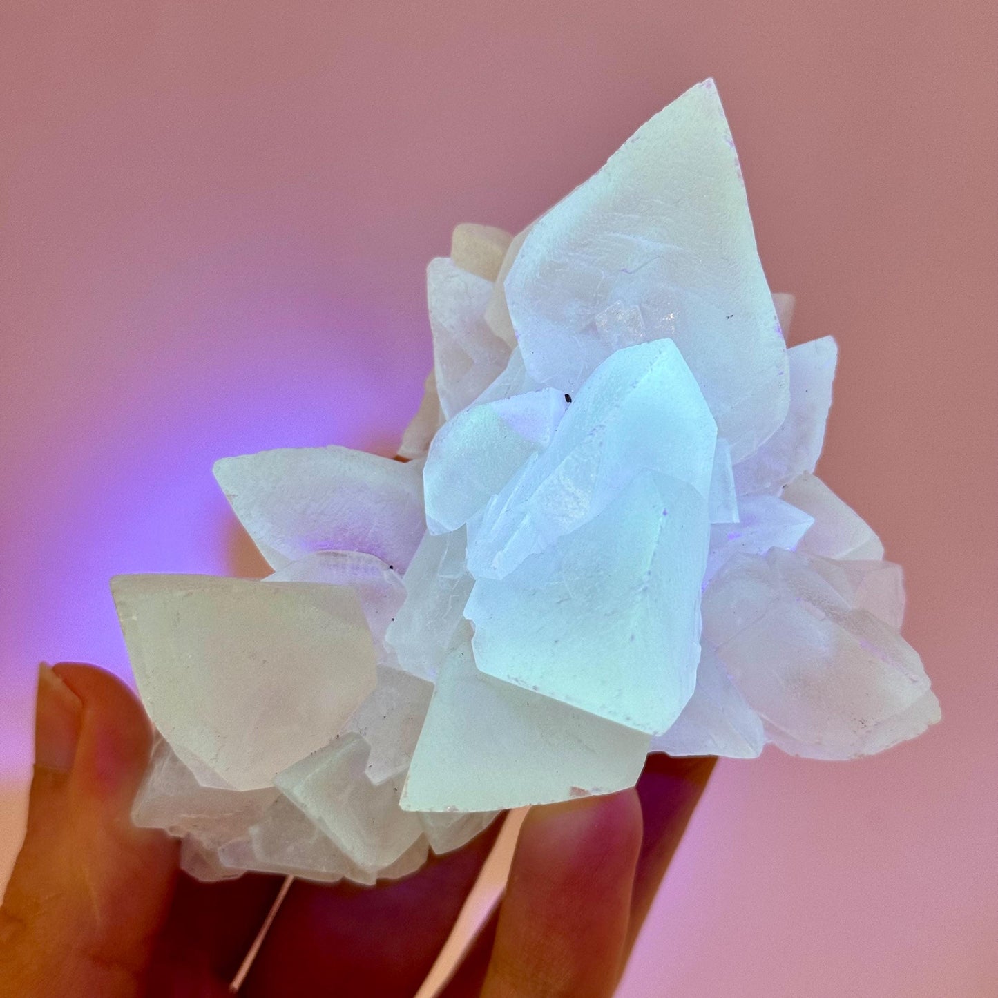 Fluorescent Calcite | UV-reactive raw crystal cluster, natural mineral specimen