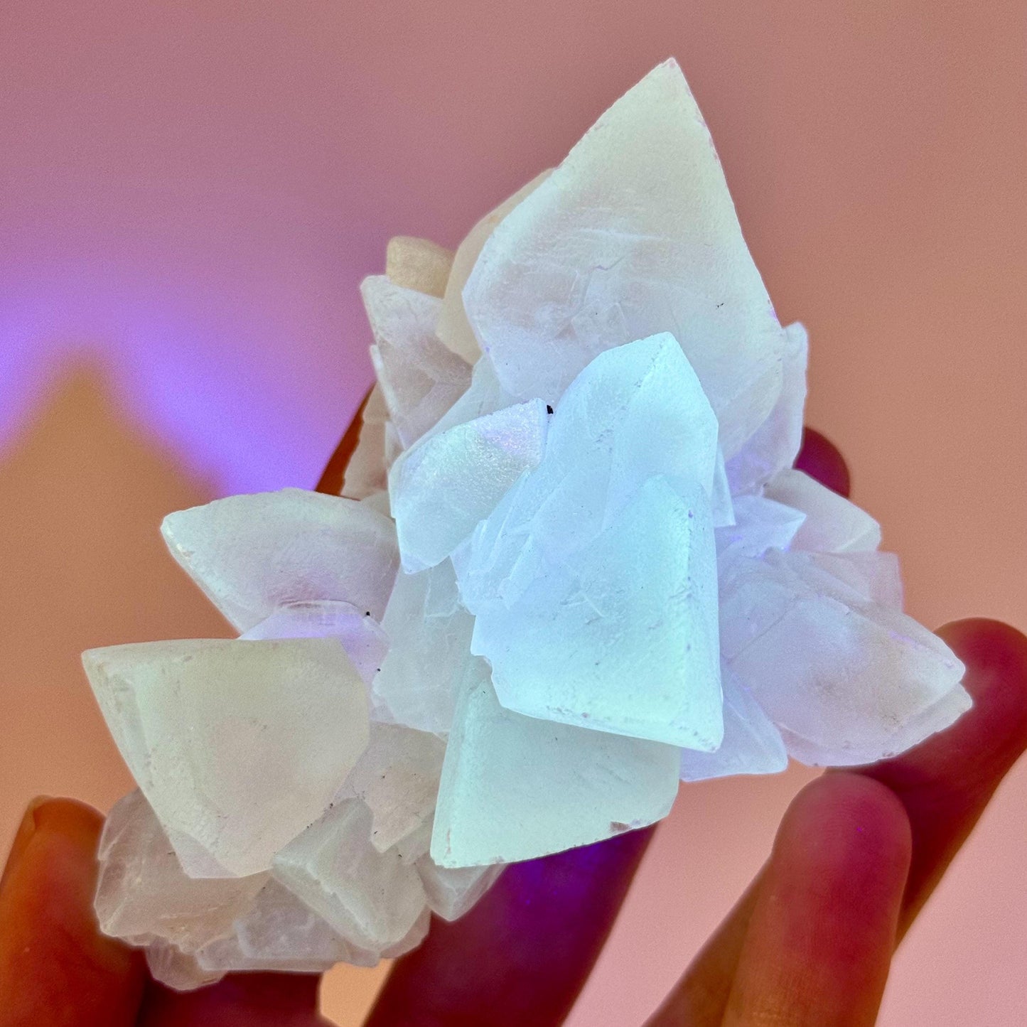 Fluorescent Calcite | UV-reactive raw crystal cluster, natural mineral specimen