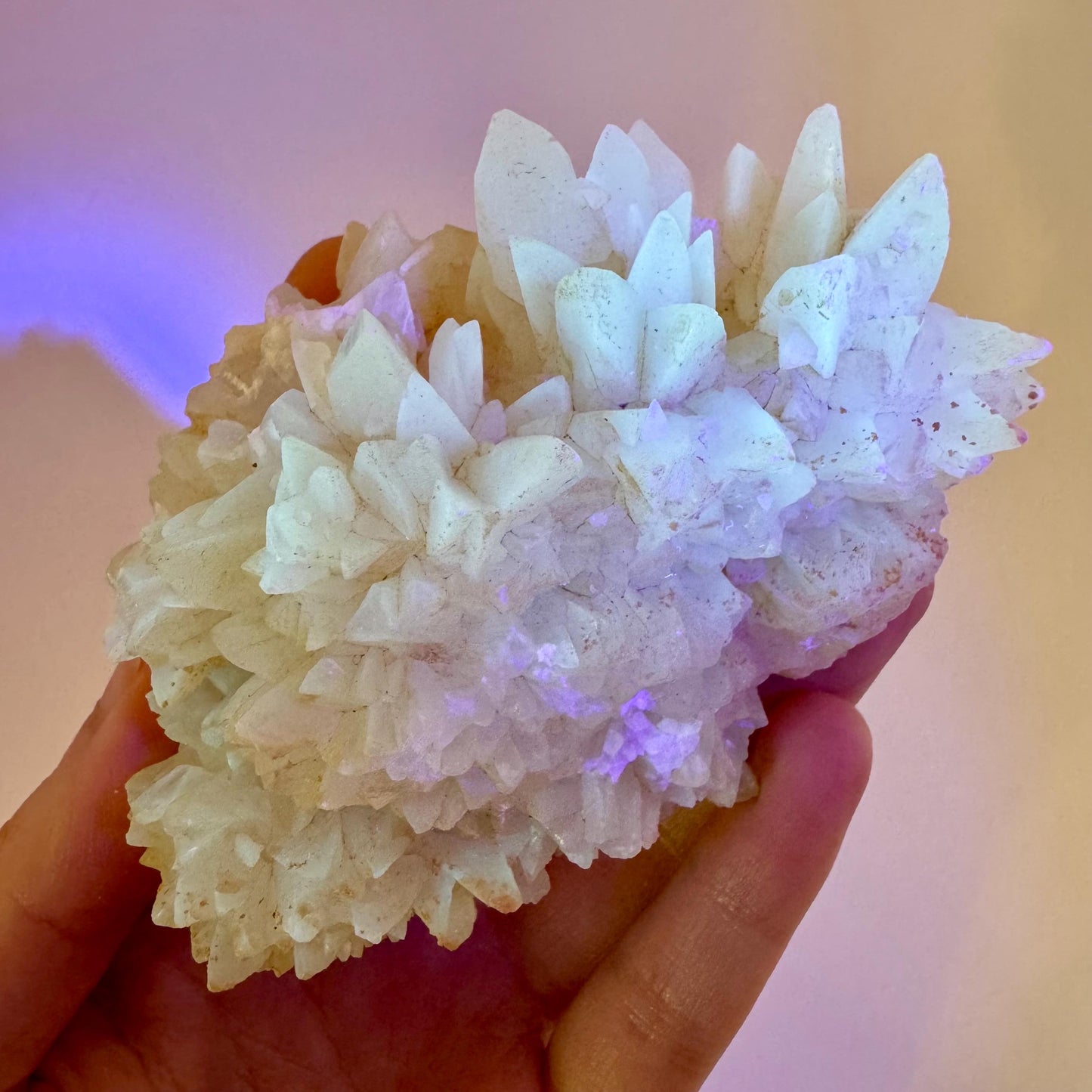 Fluorescent Calcite | UV-reactive raw crystal cluster, natural mineral specimen