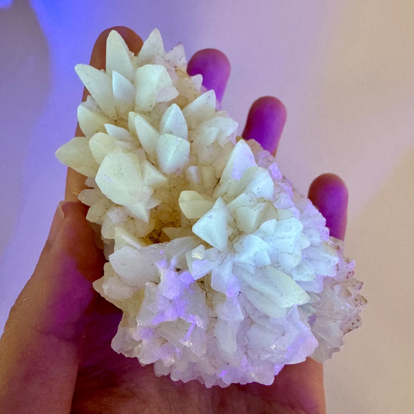 Fluorescent Calcite | UV-reactive raw crystal cluster, natural mineral specimen