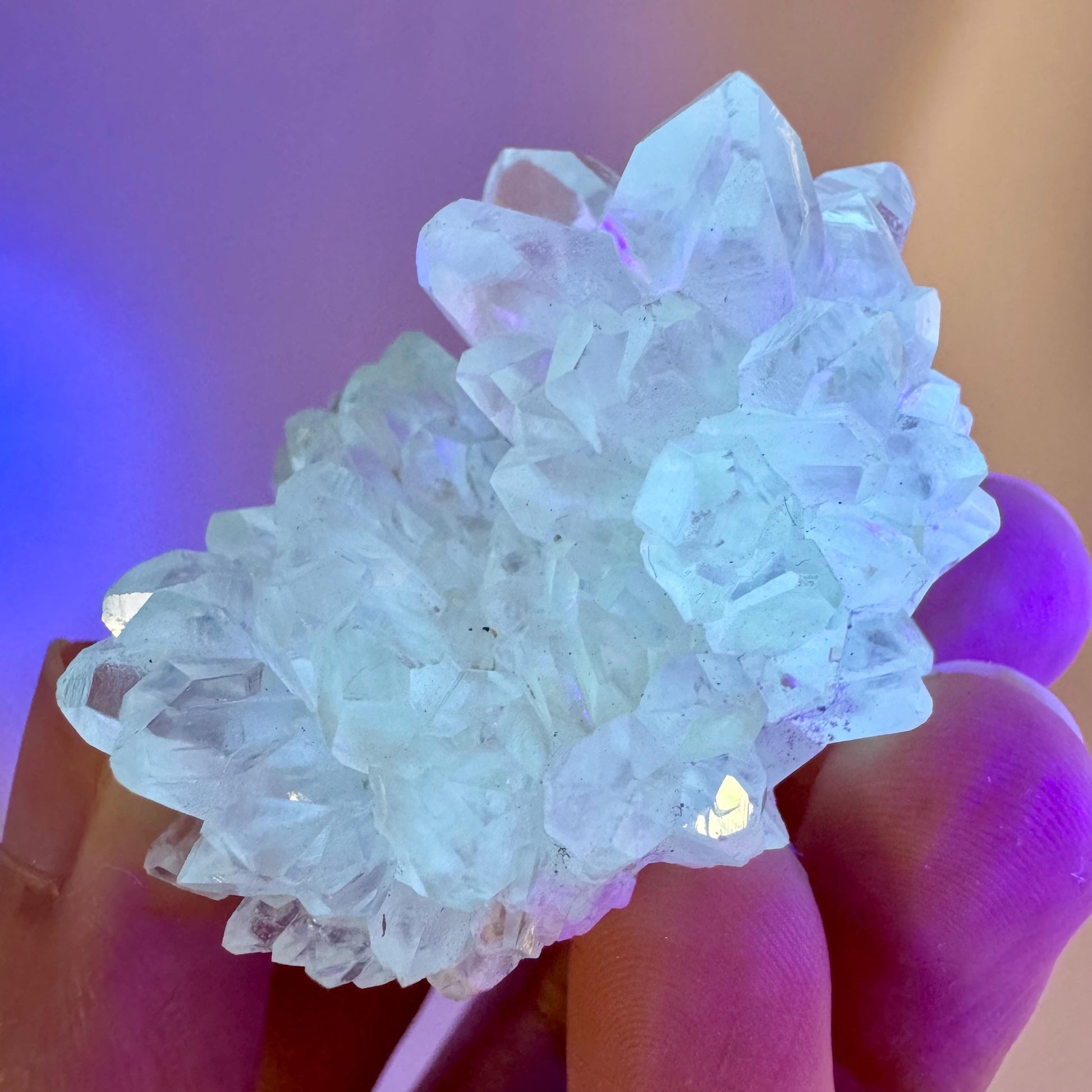 Fluorescent Calcite | UV-reactive raw crystal cluster, natural mineral specimen