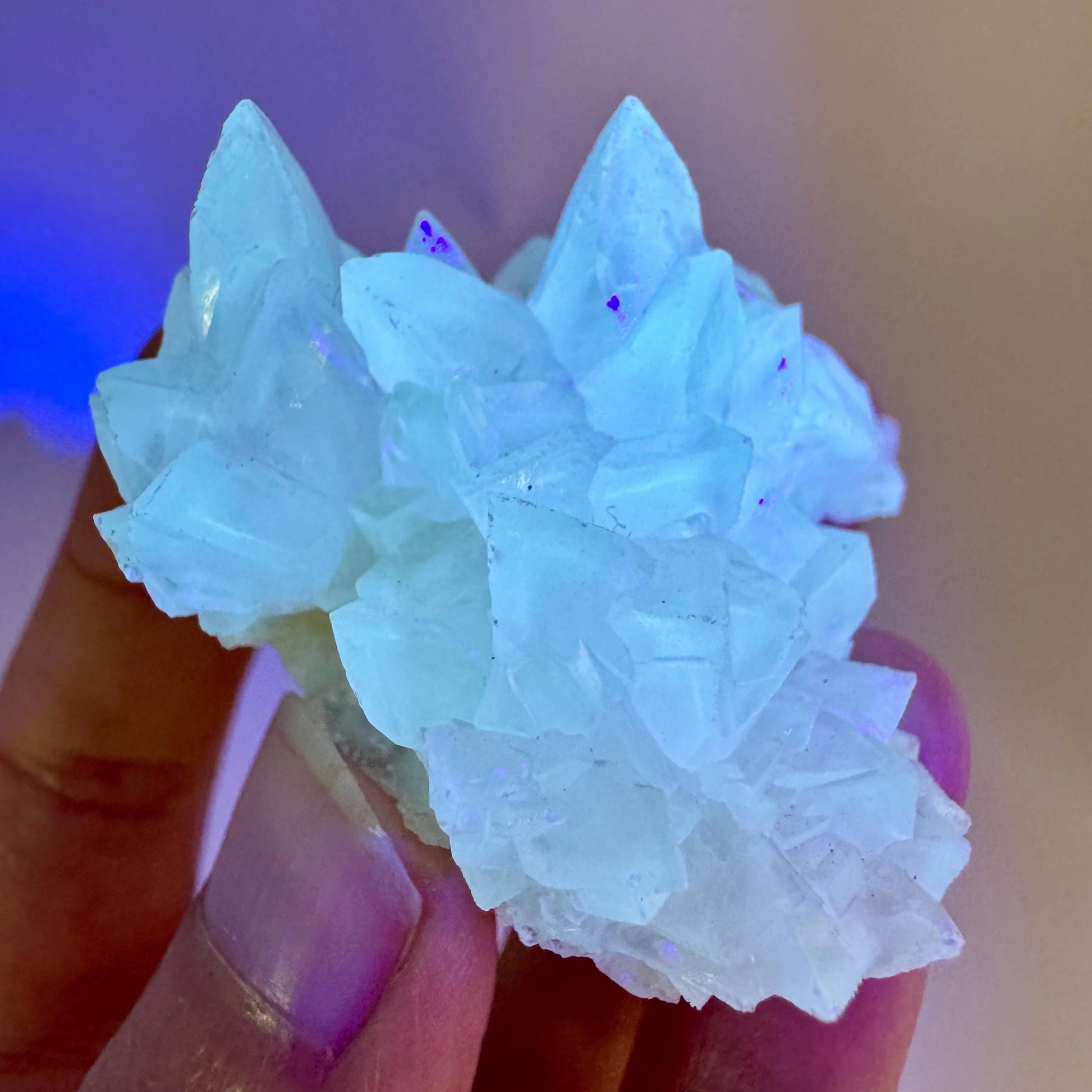 Fluorescent Calcite | UV-reactive raw crystal cluster, natural mineral specimen