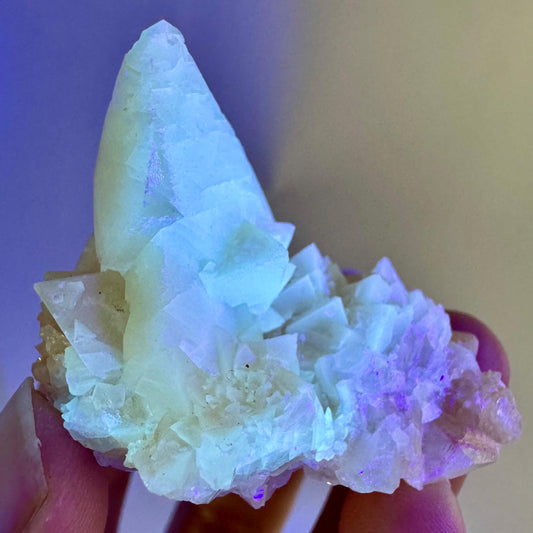 Fluorescent Calcite | UV-reactive raw crystal cluster, natural mineral specimen