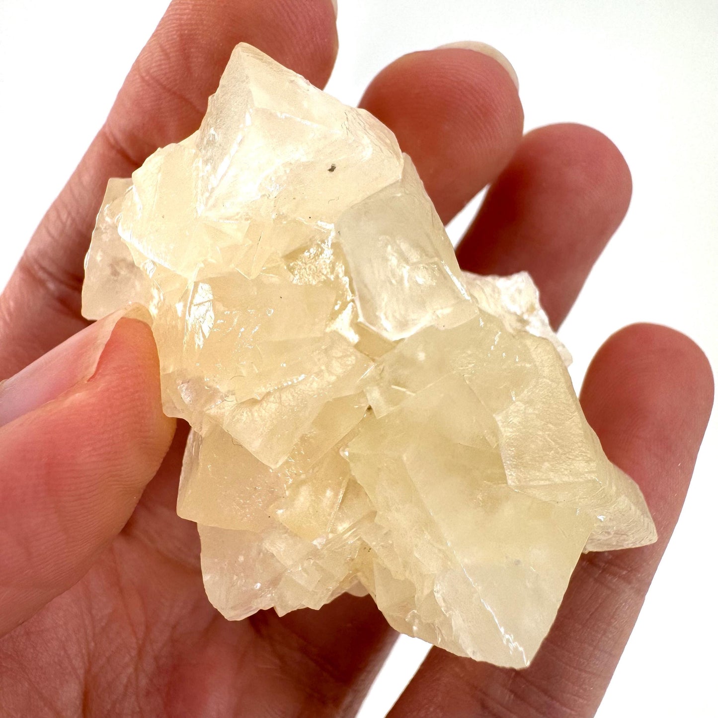 Fluorescent Calcite | UV-reactive raw crystal cluster, natural mineral specimen