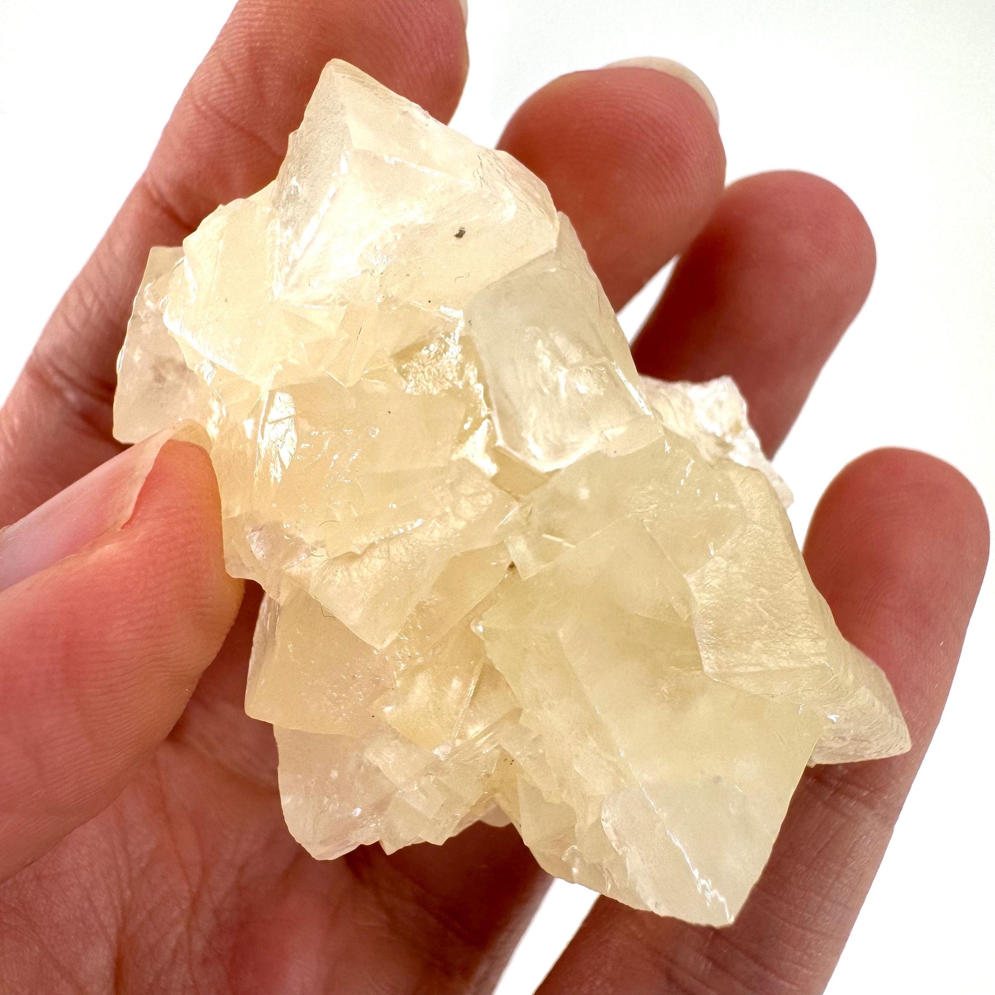Fluorescent Calcite | UV-reactive raw crystal cluster, natural mineral specimen