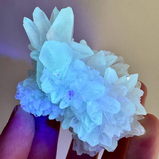 Fluorescent Calcite | UV-reactive raw crystal cluster, natural mineral specimen