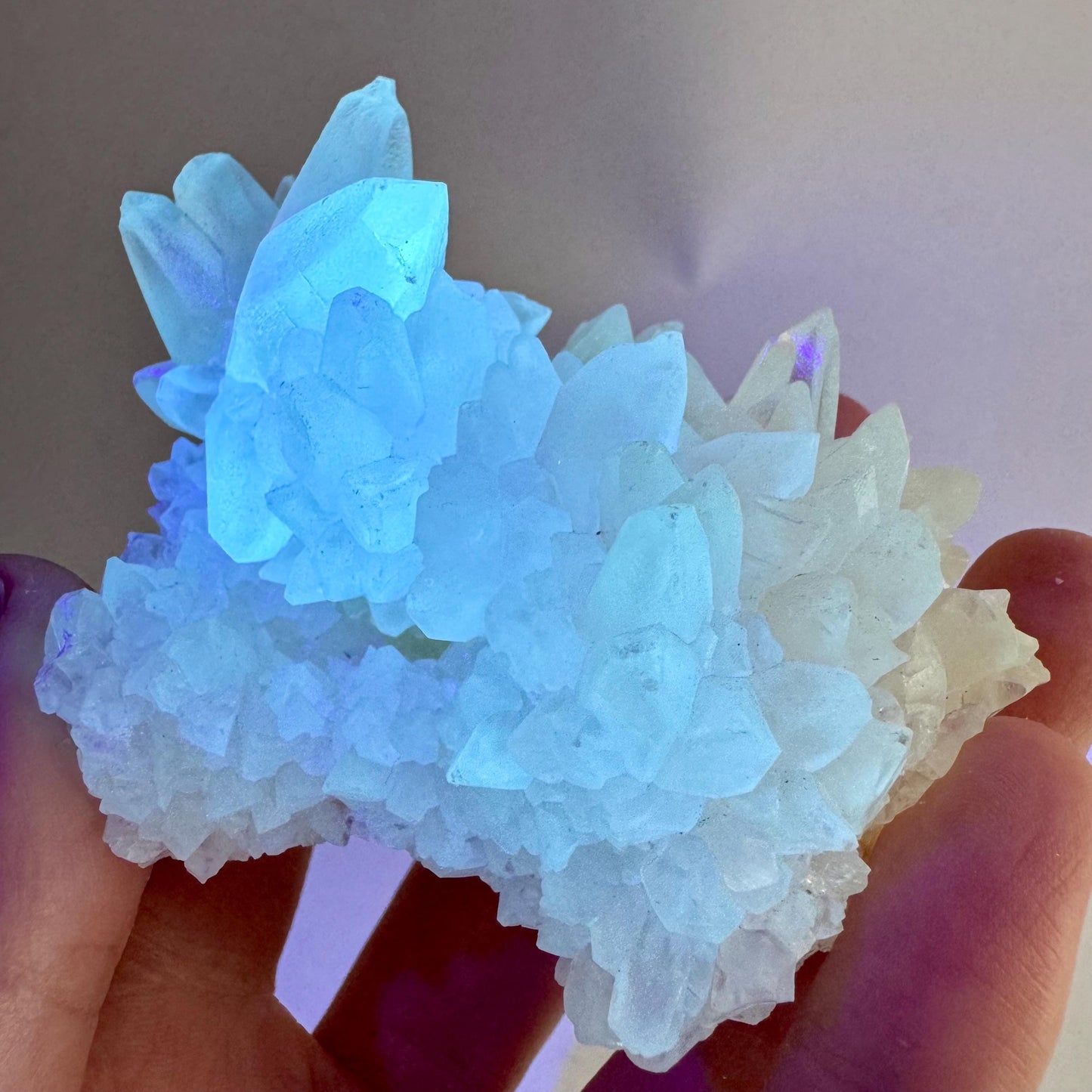 Fluorescent Calcite | UV-reactive raw crystal cluster, natural mineral specimen