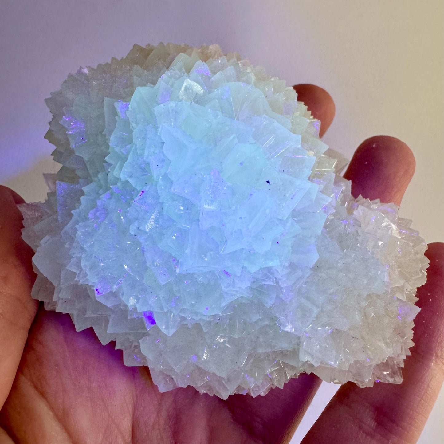 Fluorescent Calcite | UV-reactive raw crystal cluster, natural mineral specimen