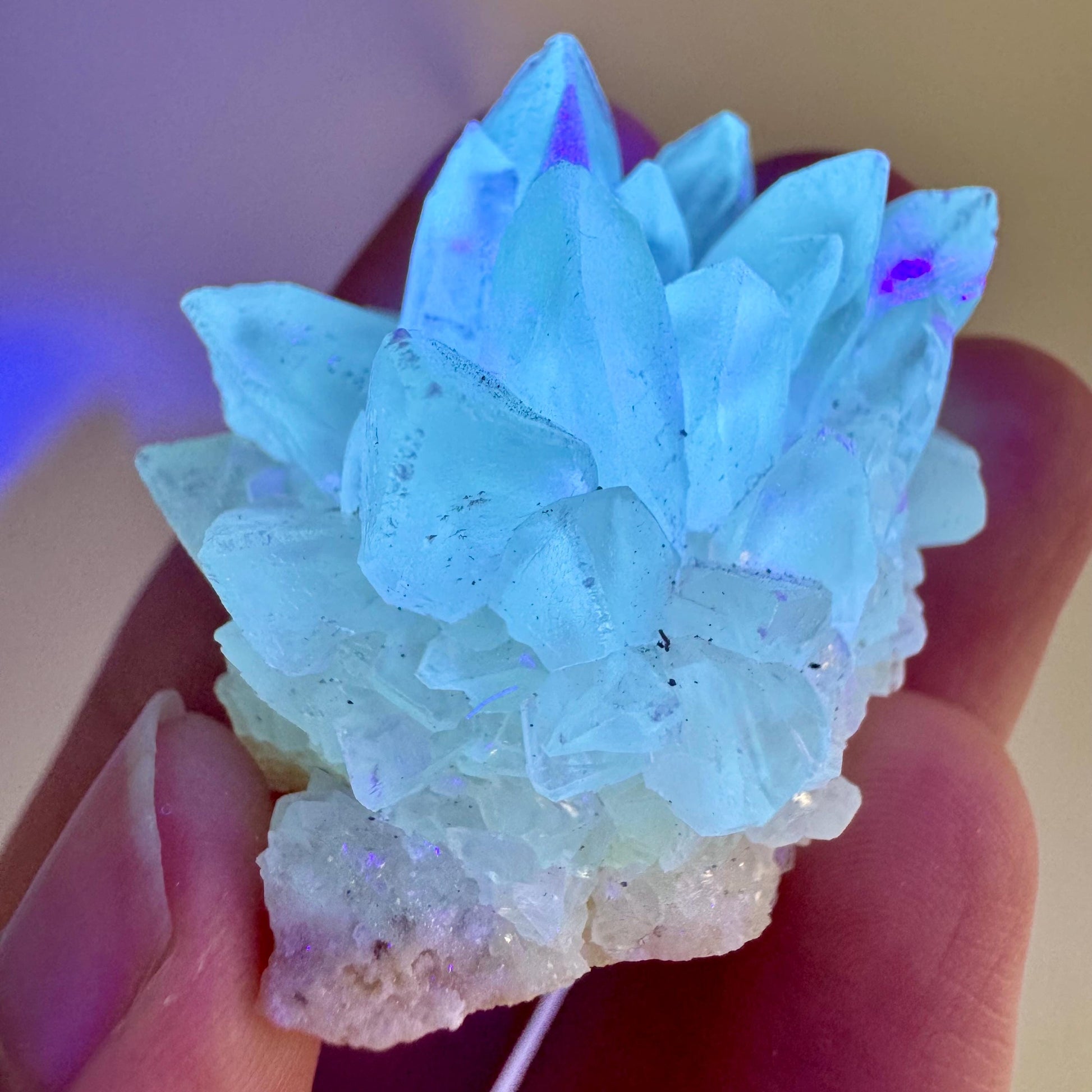 Fluorescent Calcite | UV-reactive raw crystal cluster, natural mineral specimen