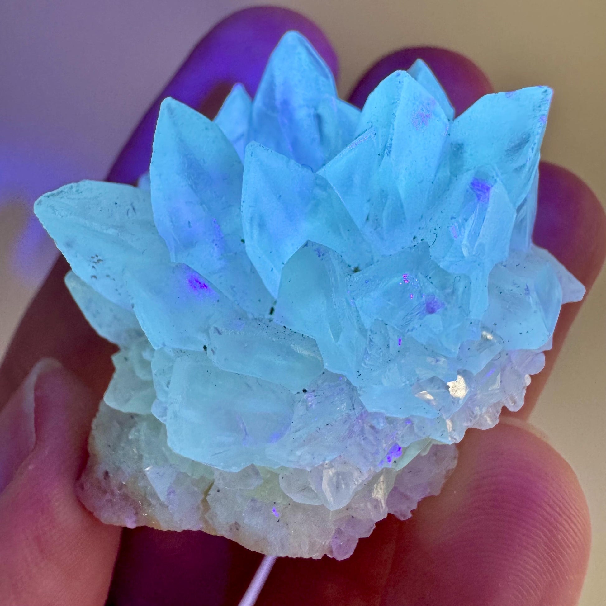 Fluorescent Calcite | UV-reactive raw crystal cluster, natural mineral specimen