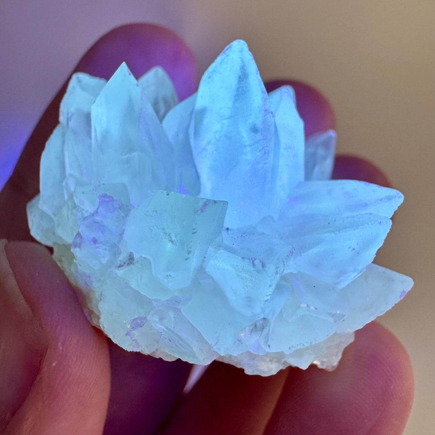 Fluorescent Calcite | UV-reactive raw crystal cluster, natural mineral specimen