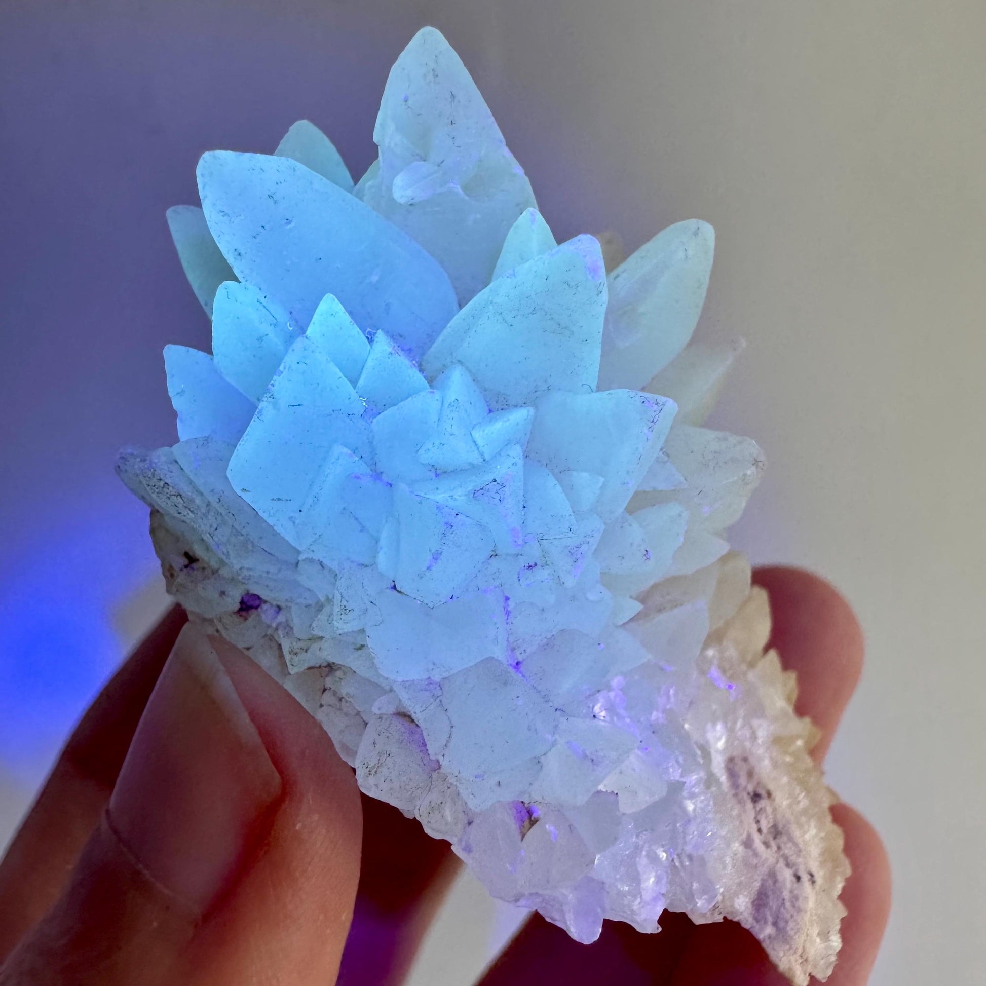 Fluorescent Calcite | UV-reactive raw crystal cluster, natural mineral specimen