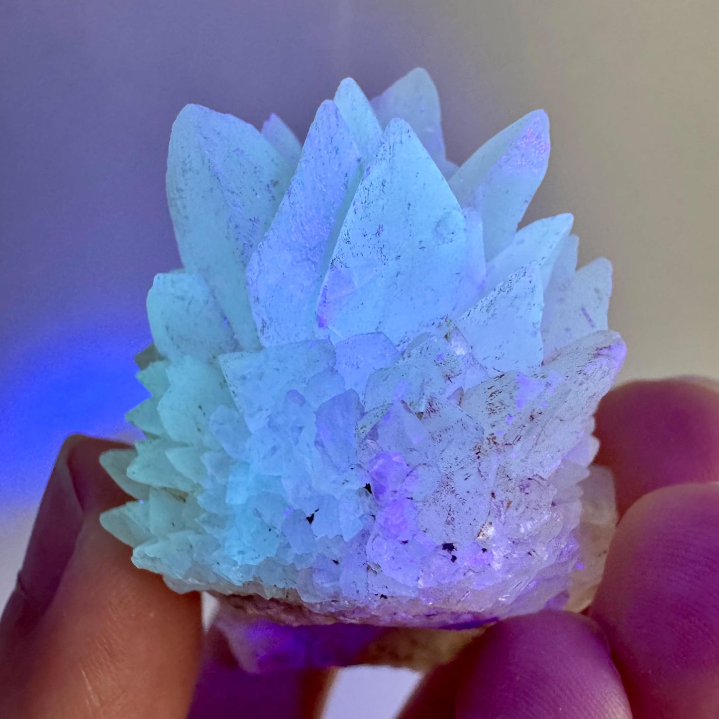 Fluorescent Calcite | UV-reactive raw crystal cluster, natural mineral specimen