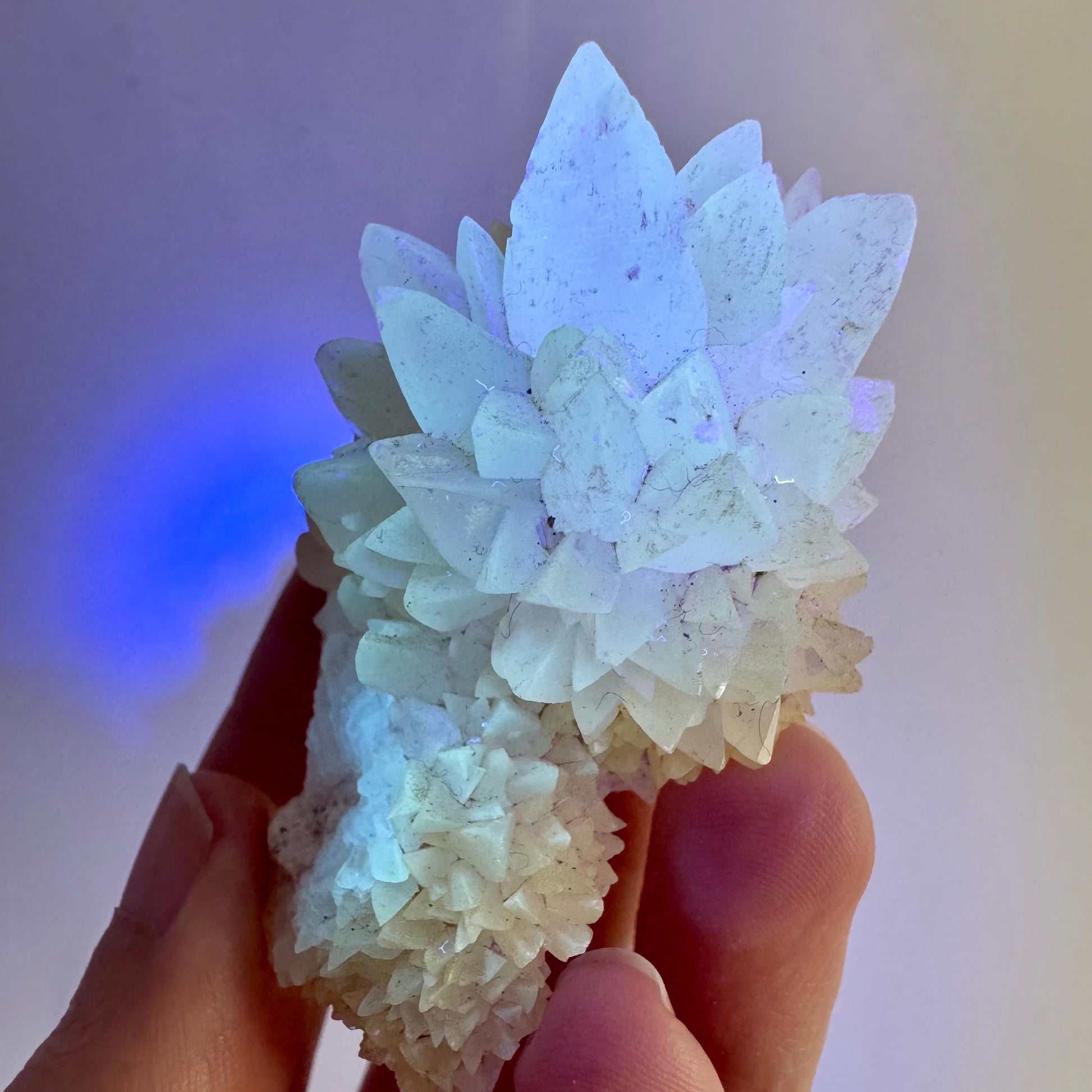 Fluorescent Calcite | UV-reactive raw crystal cluster, natural mineral specimen