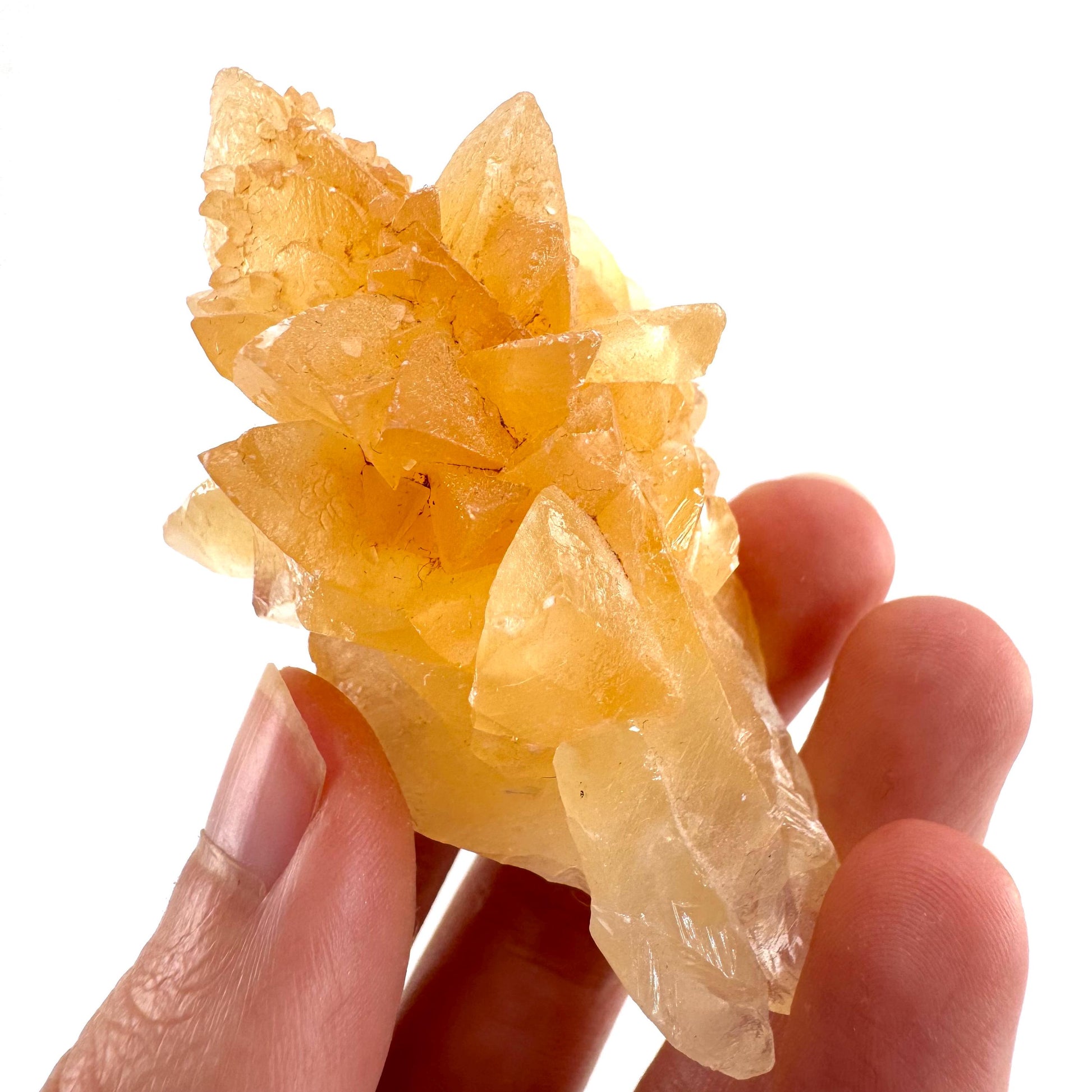 Fluorescent Calcite | UV-reactive raw crystal cluster, natural mineral specimen