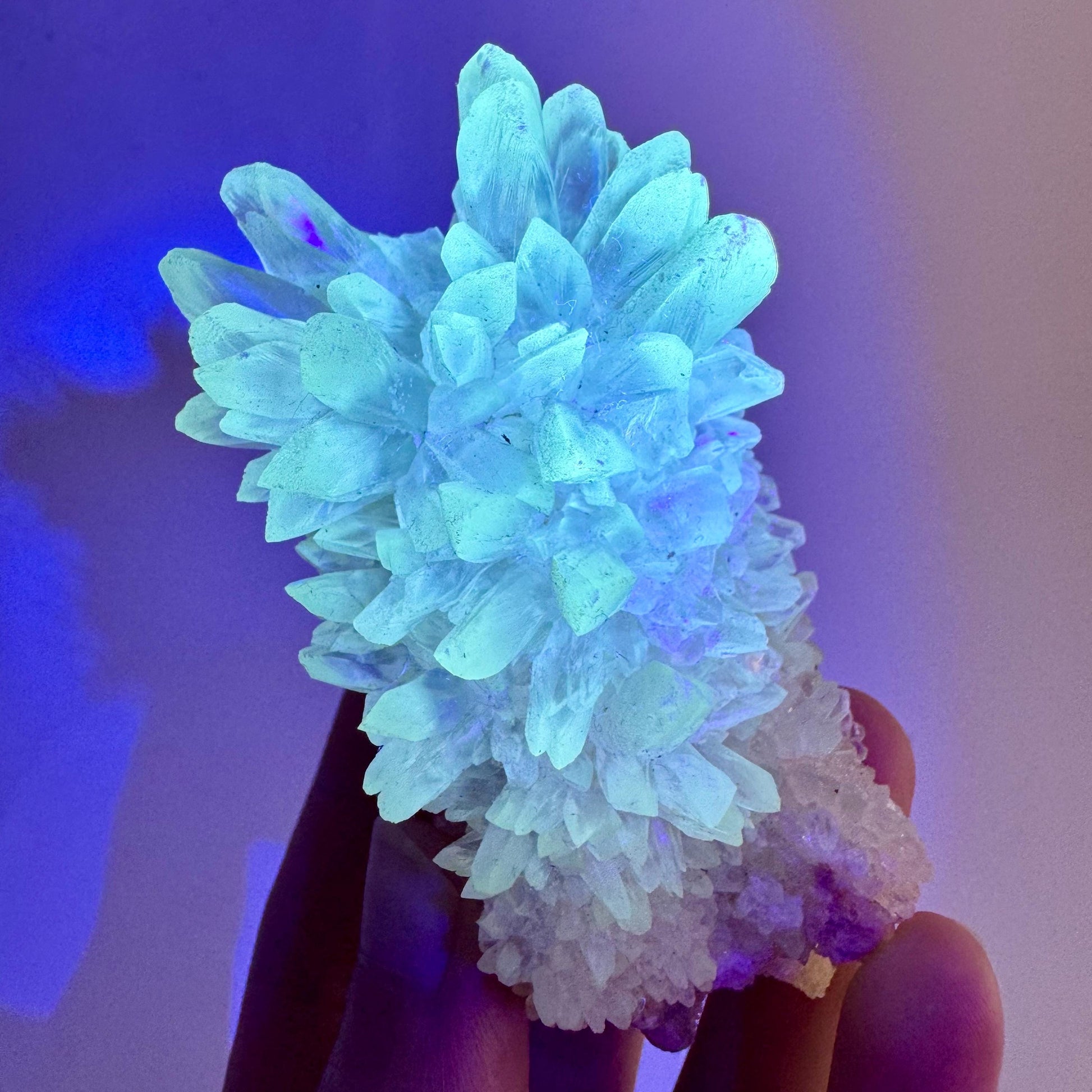 Fluorescent Calcite | UV-reactive raw crystal cluster, natural mineral specimen
