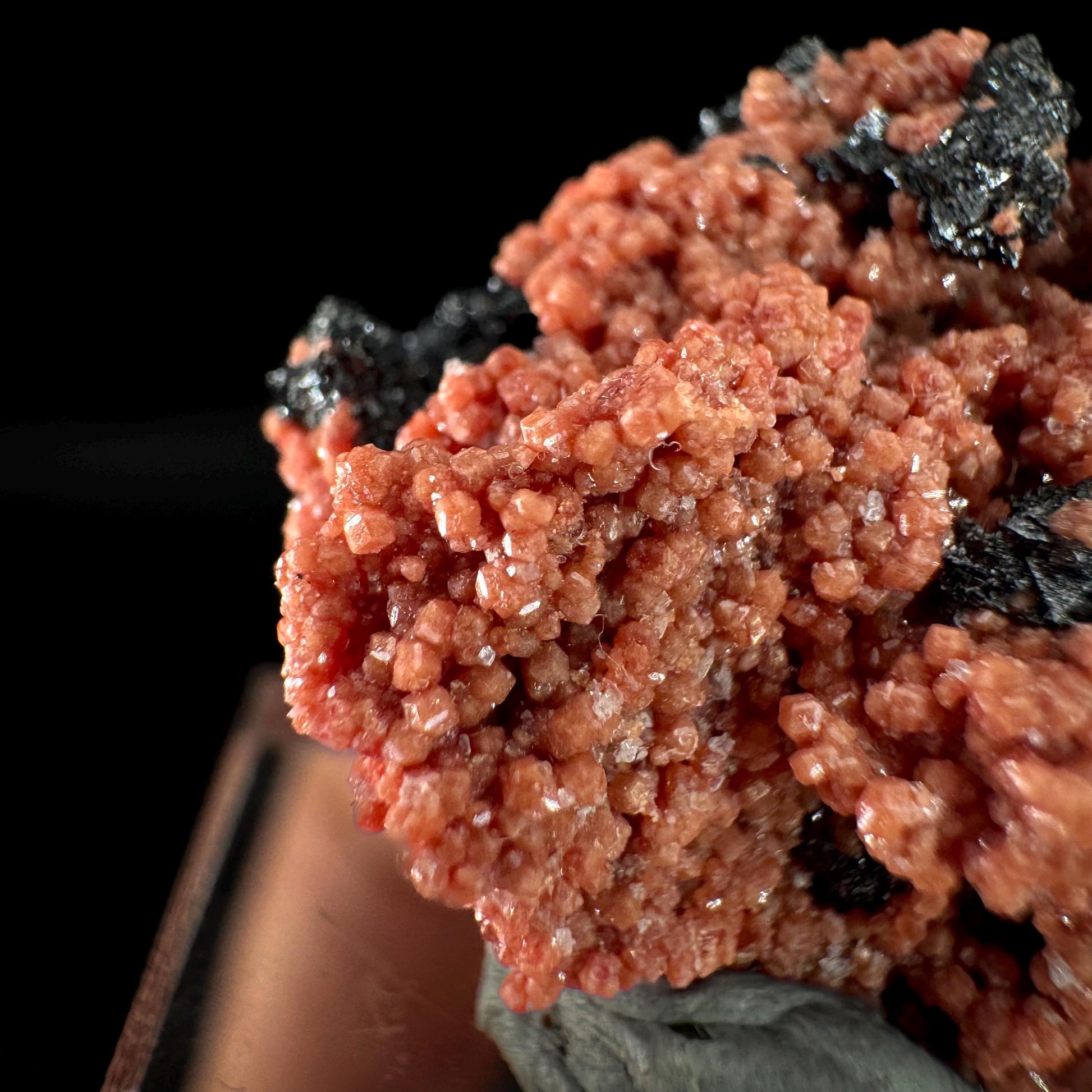 Hausmannite on Andradite Garnet | rare mineral specimen from South Africa