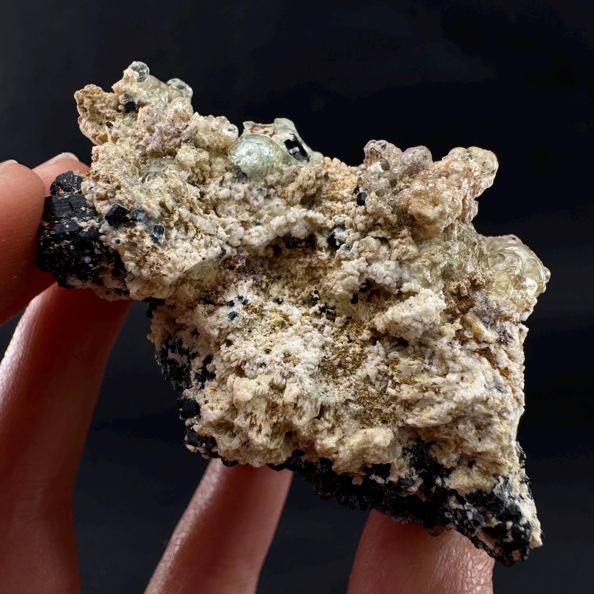 UV Reactive Hyalite Opal on Black Tourmaline | Fluorescent Mineral Specimen from Namibia