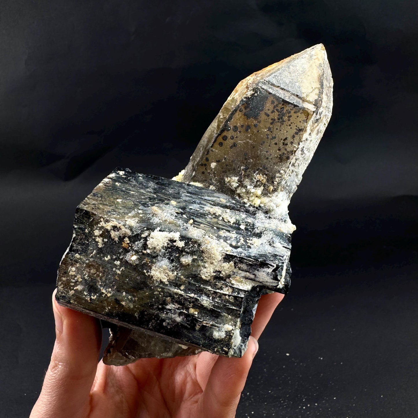 UV Reactive Hyalite Opal w/ Smoky Quartz & Black Tourmaline | Fluorescent Mineral Specimen from Namibia