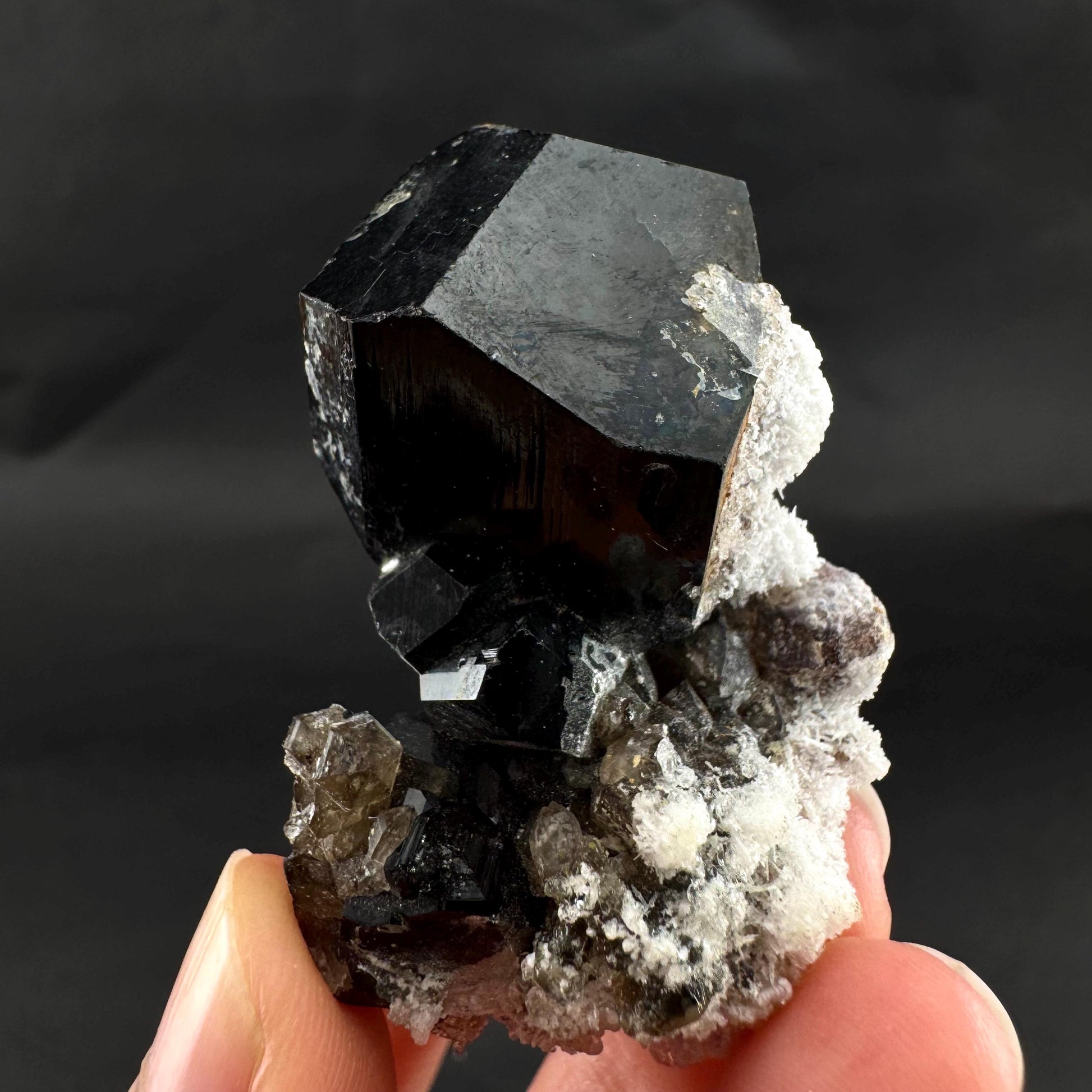 UV Reactive Hyalite Opal w/ Smoky Quartz & Black Tourmaline | Fluorescent Mineral Specimen from Namibia