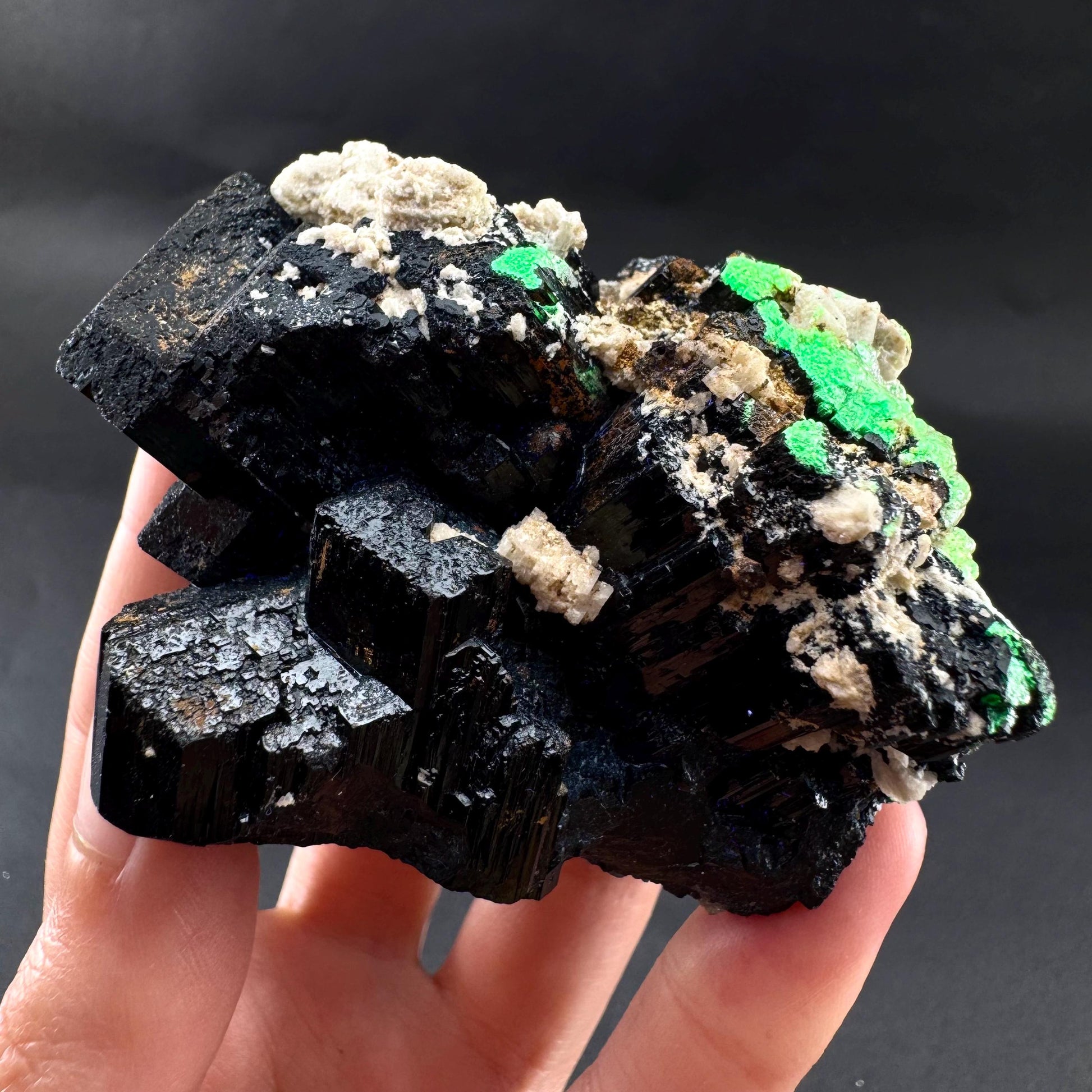 UV Reactive Hyalite Opal on Black Tourmaline | Fluorescent Mineral Specimen from Namibia