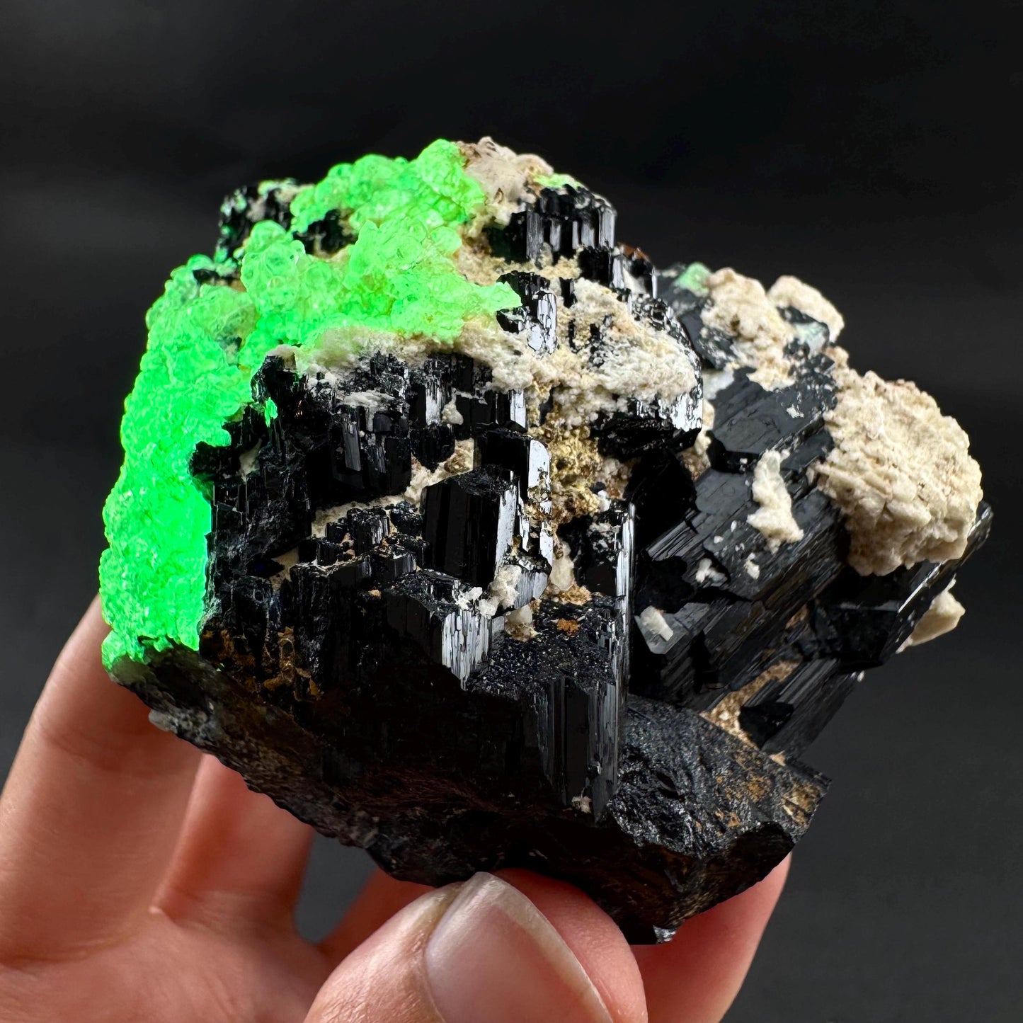 UV Reactive Hyalite Opal on Black Tourmaline | Fluorescent Mineral Specimen from Namibia