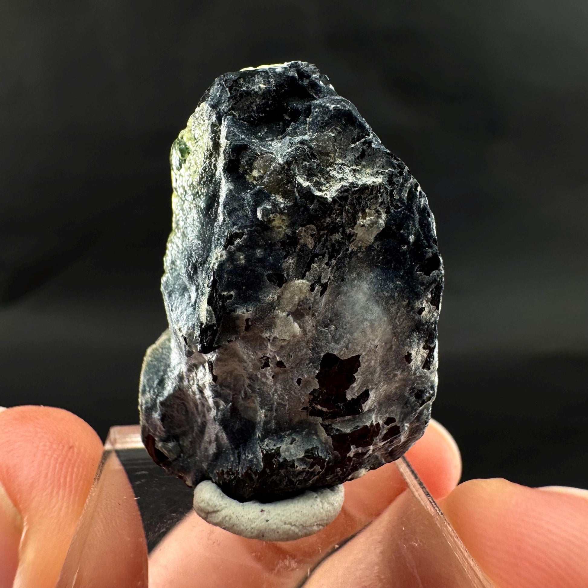 UV Reactive Hyalite Opal on Black Tourmaline | Fluorescent Mineral Specimen from Namibia