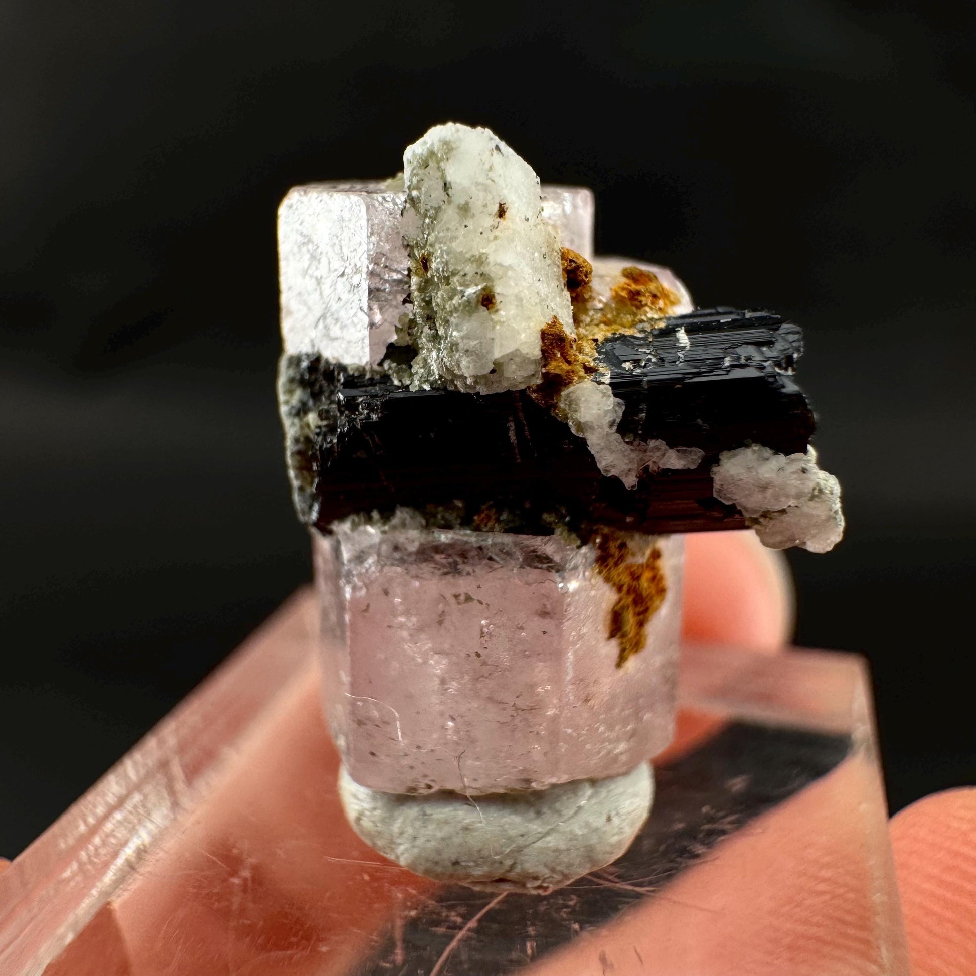 Pink Fluorapatite w/ Black Tourmaline | UV reactive crystal, rare mineral specimen from Pakistan