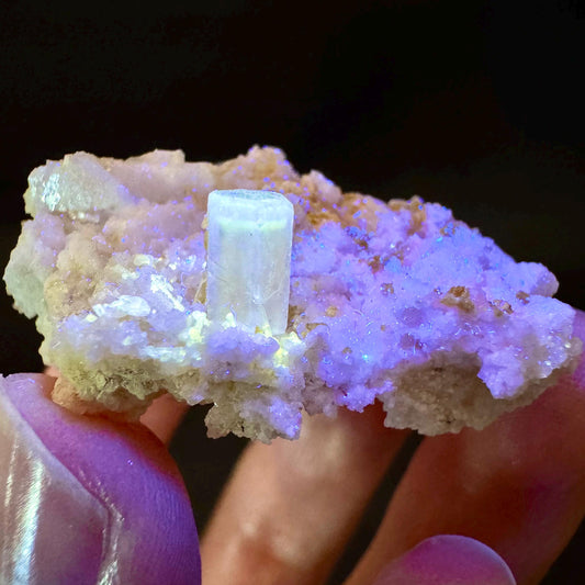 Pink Fluorapatite w/ Albite | UV reactive crystal, rare mineral specimen from Pakistan