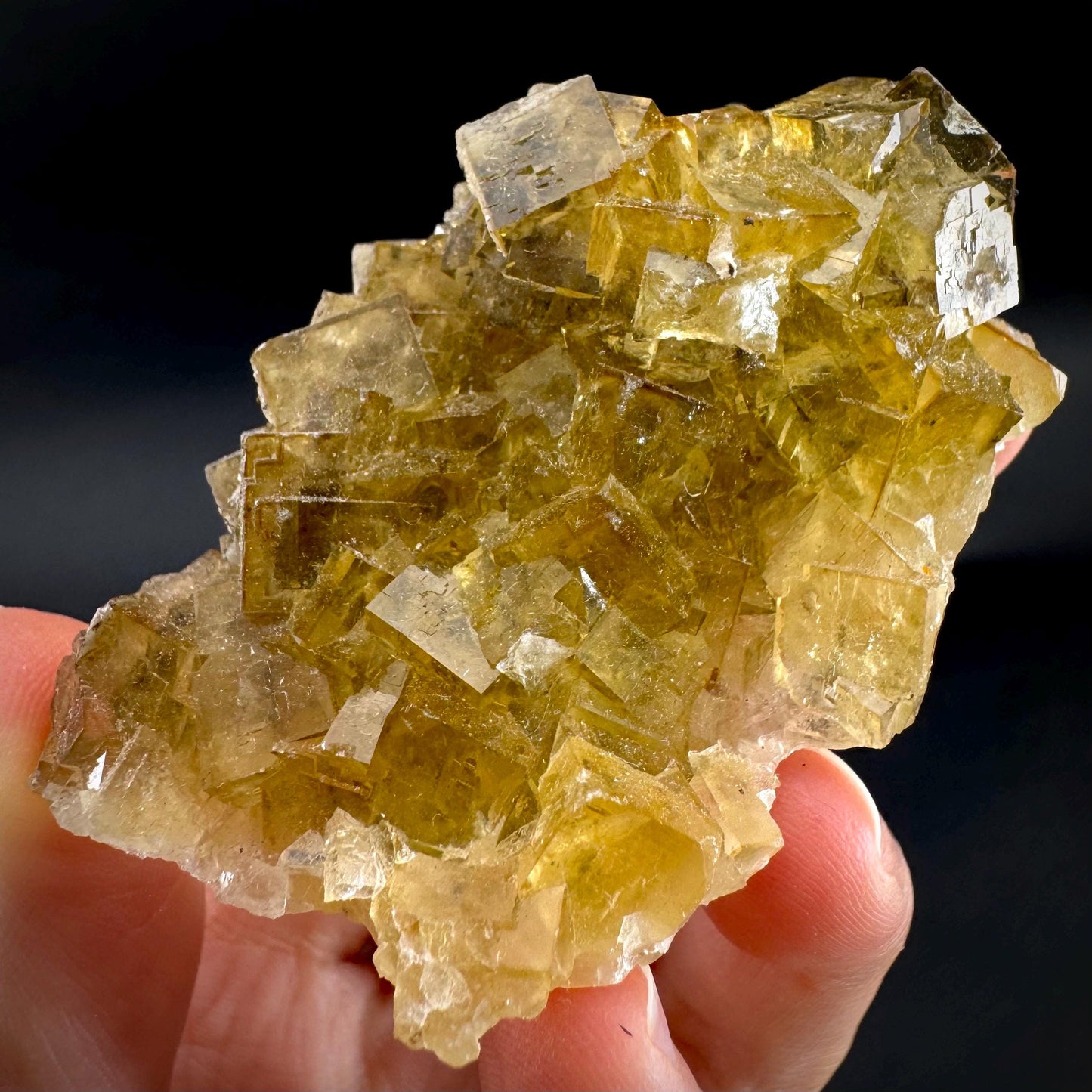 Yellow Fluorite | fluorescent crystal cluster, mineral specimen from Spain