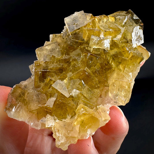 Yellow Fluorite | fluorescent crystal cluster, mineral specimen from Spain