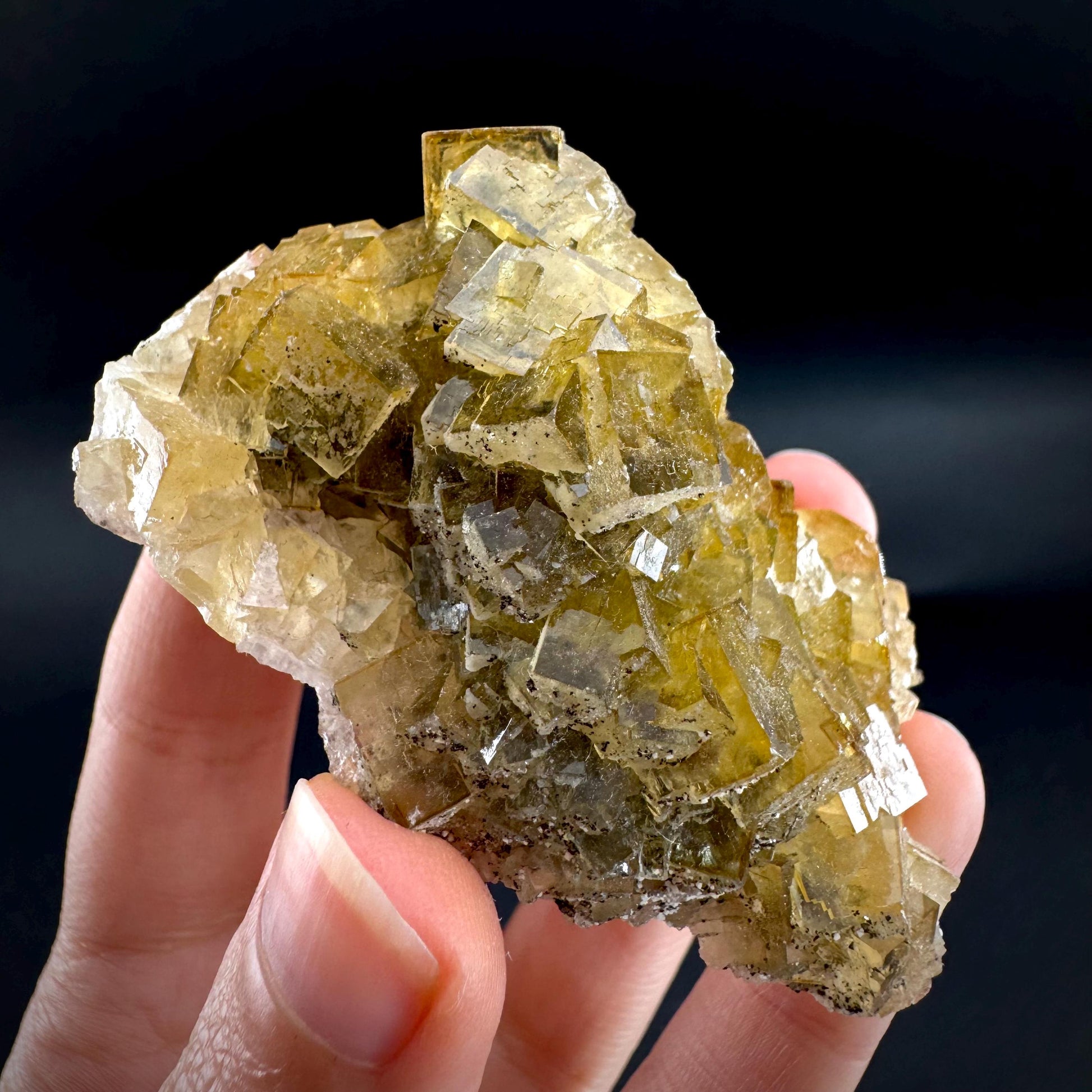Yellow Fluorite | fluorescent crystal cluster, mineral specimen from Spain