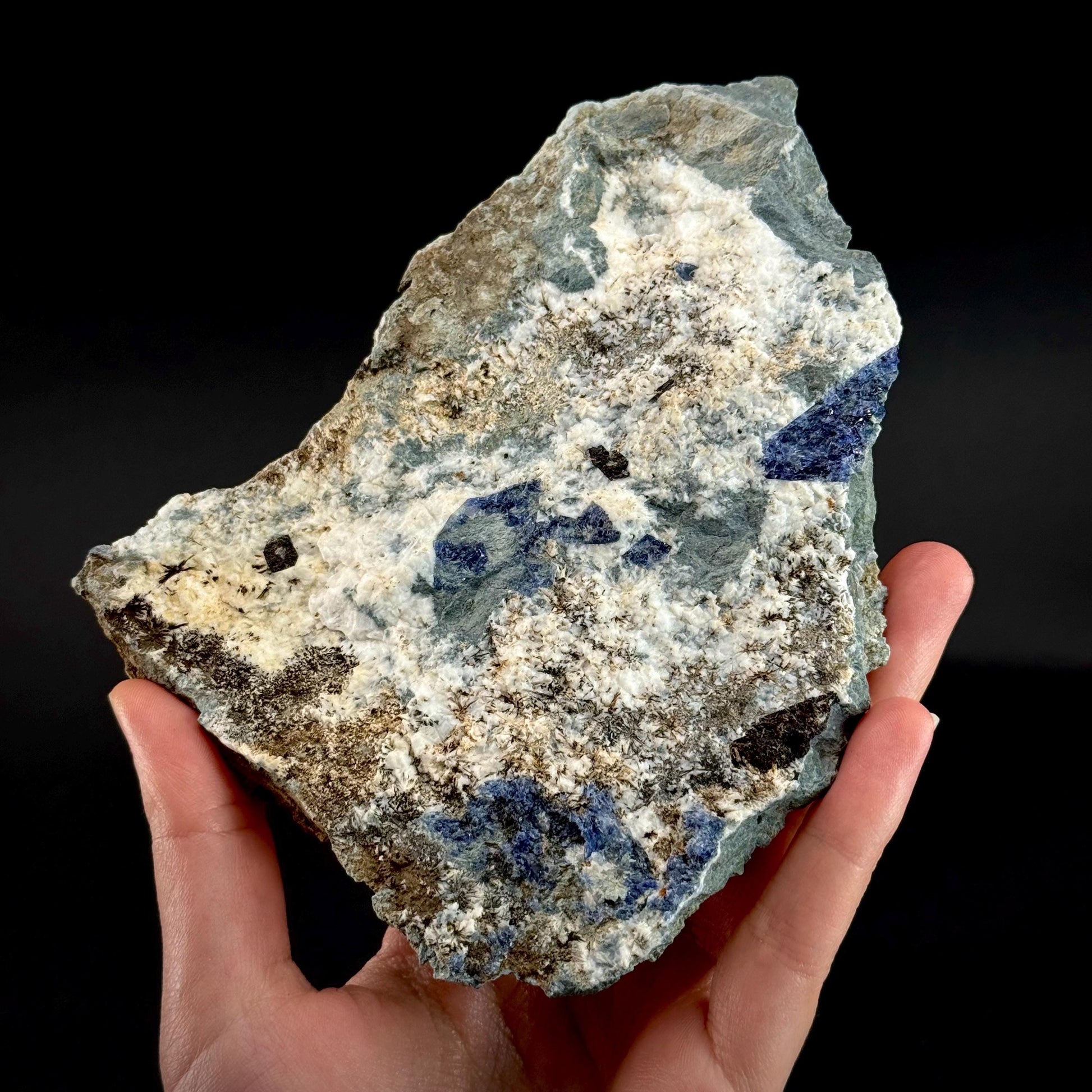 Benitoite with Joaquinite & Neptunite (California, USA) | UV reactive benitoite crystal, rare mineral specimen