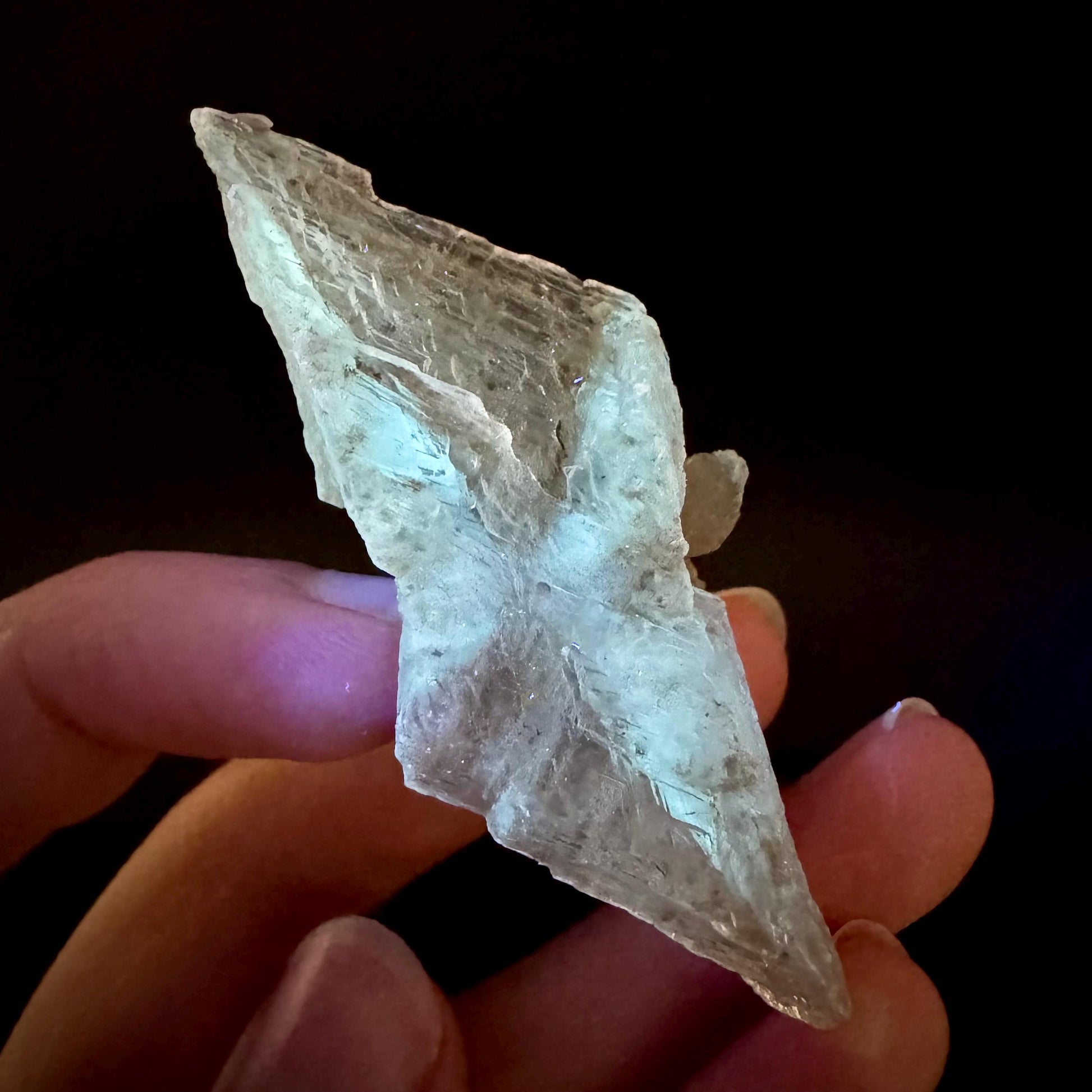 Hourglass Selenite | Phosphorescent UV Reactive Gypsum Crystal from Canada