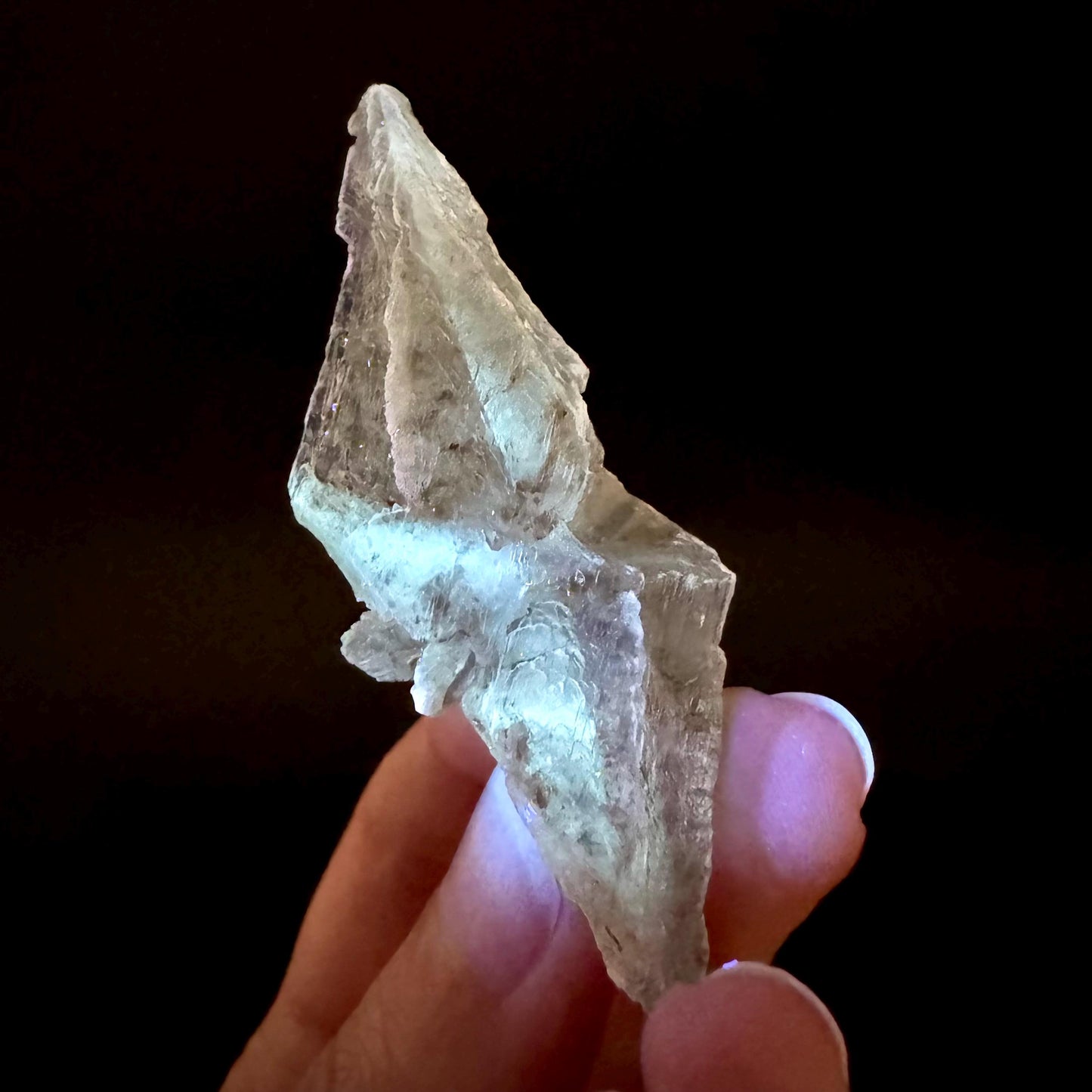 Hourglass Selenite | Phosphorescent UV Reactive Gypsum Crystal from Canada