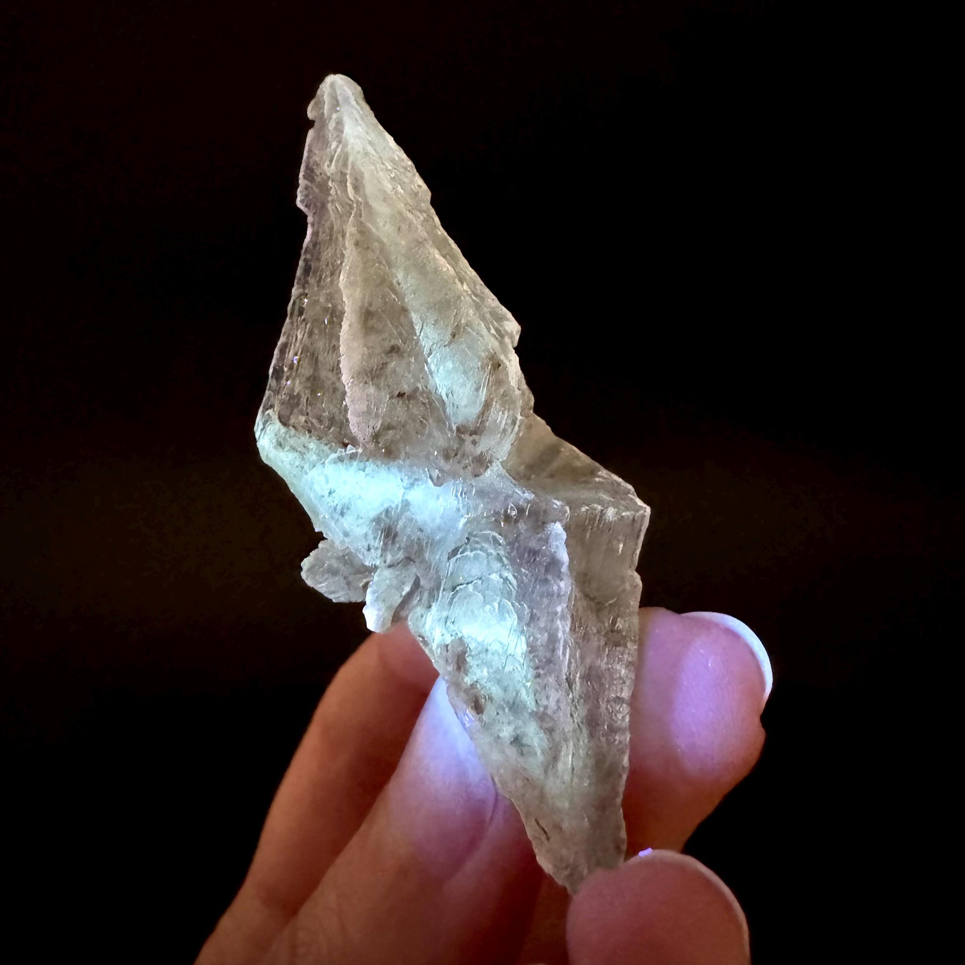 Hourglass Selenite | Phosphorescent UV Reactive Gypsum Crystal from Canada